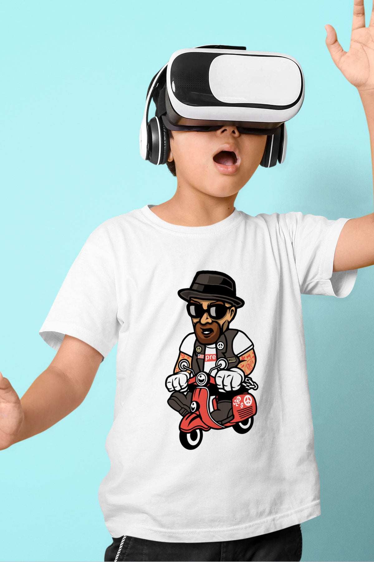 Heisenberg Scooter Baskılı Unisex Beyaz Çocuk Tişört