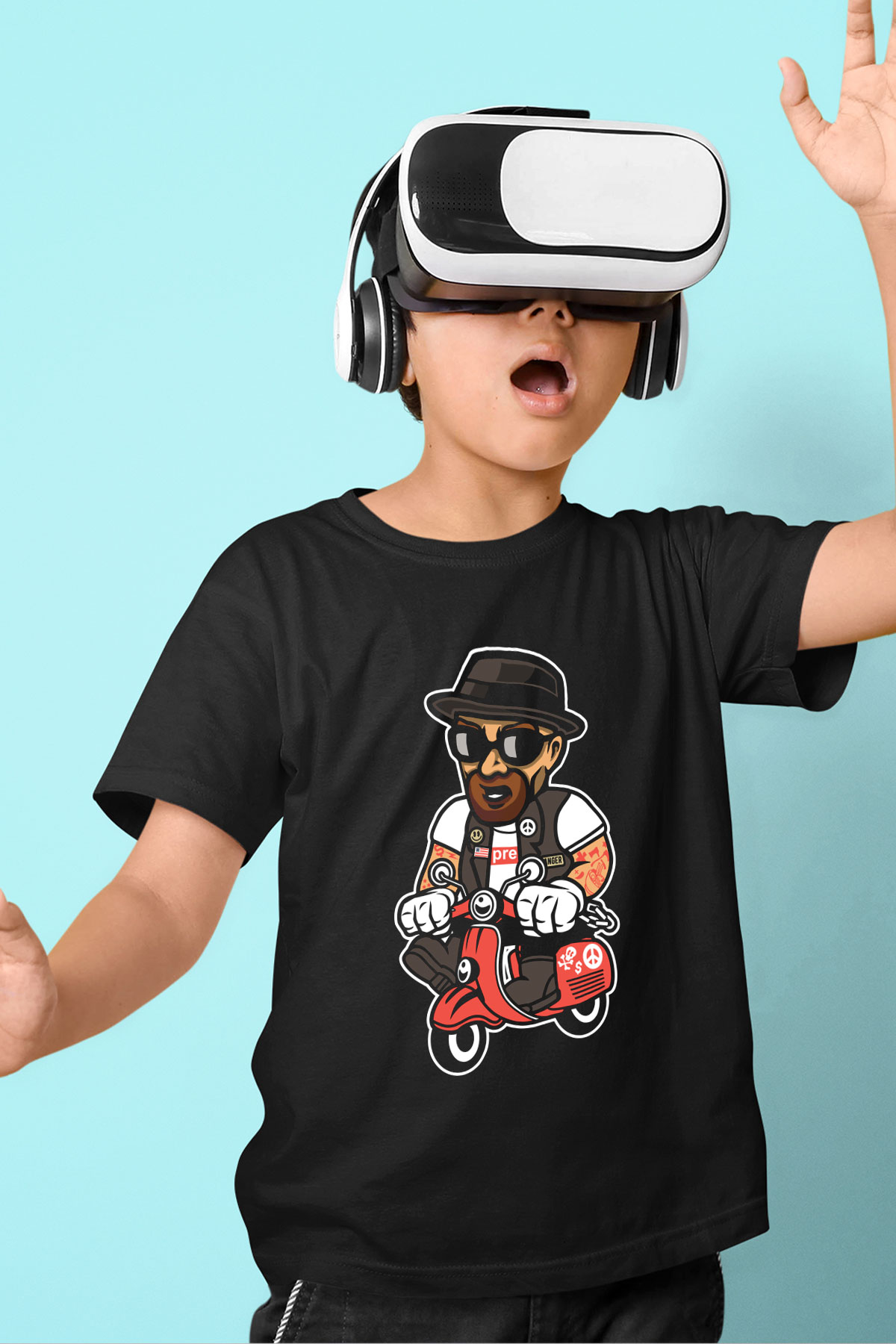 Heisenberg Scooter Baskılı Unisex Siyah Çocuk Tişört