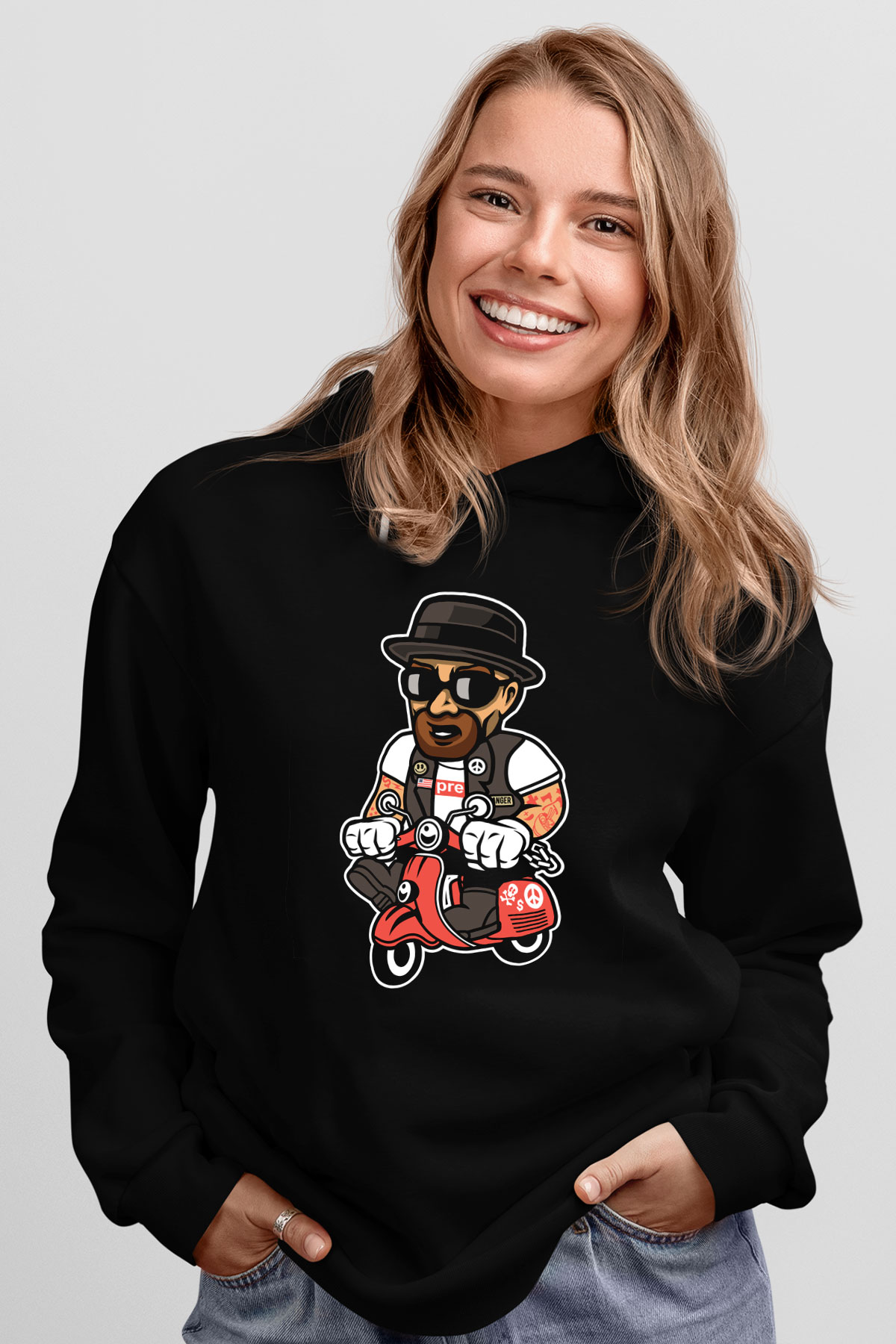Heisenberg Scooter Baskılı Unisex Siyah Hoodie