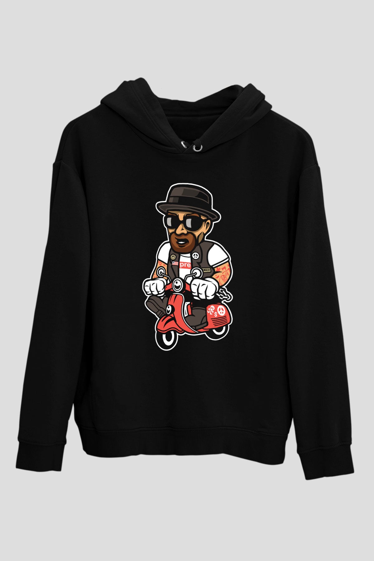 Heisenberg Scooter Baskılı Unisex Siyah Hoodie