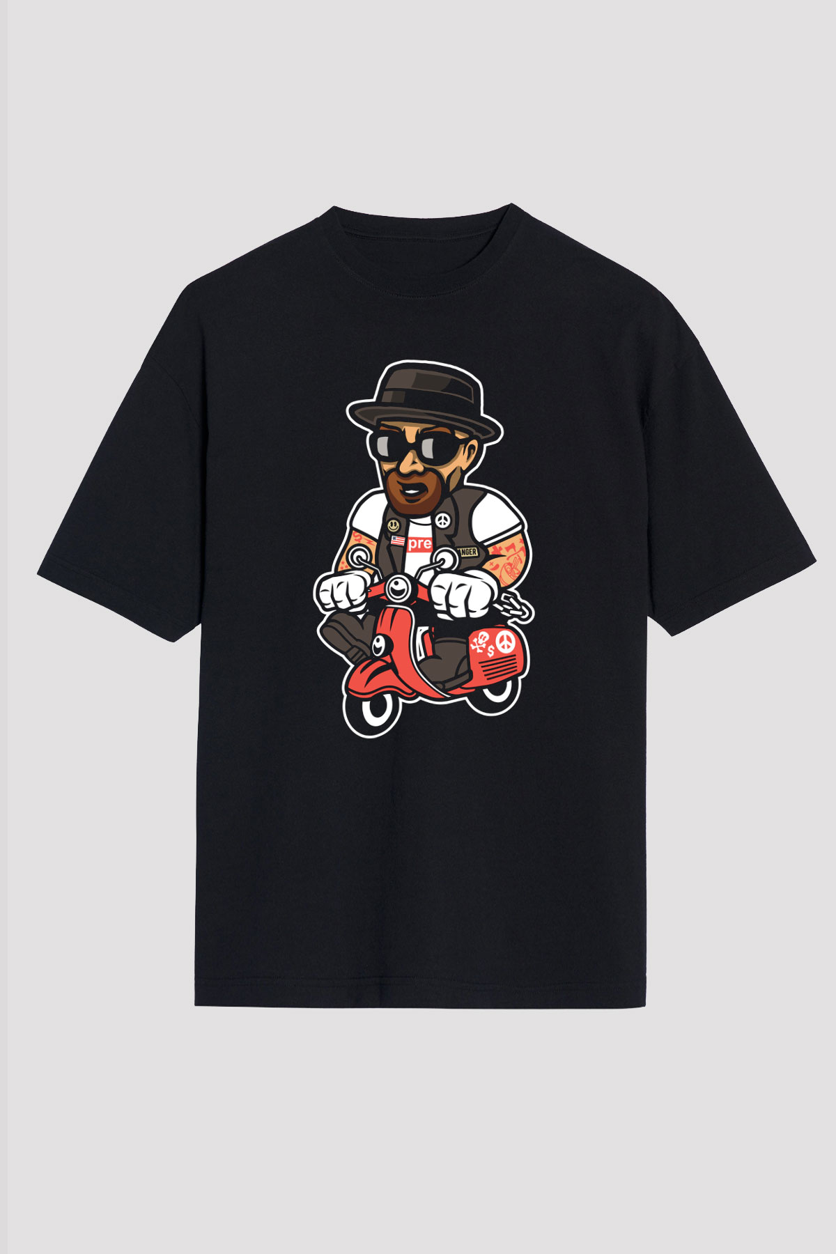 Heisenberg Scooter Baskılı Unisex Siyah Oversize Tişört