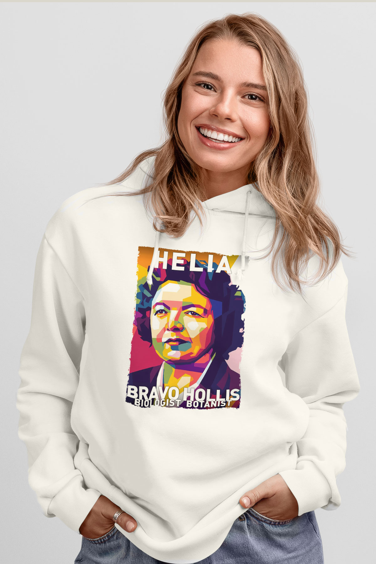 Helia Bravo Hollis Baskılı Unisex Ekru Hoodie