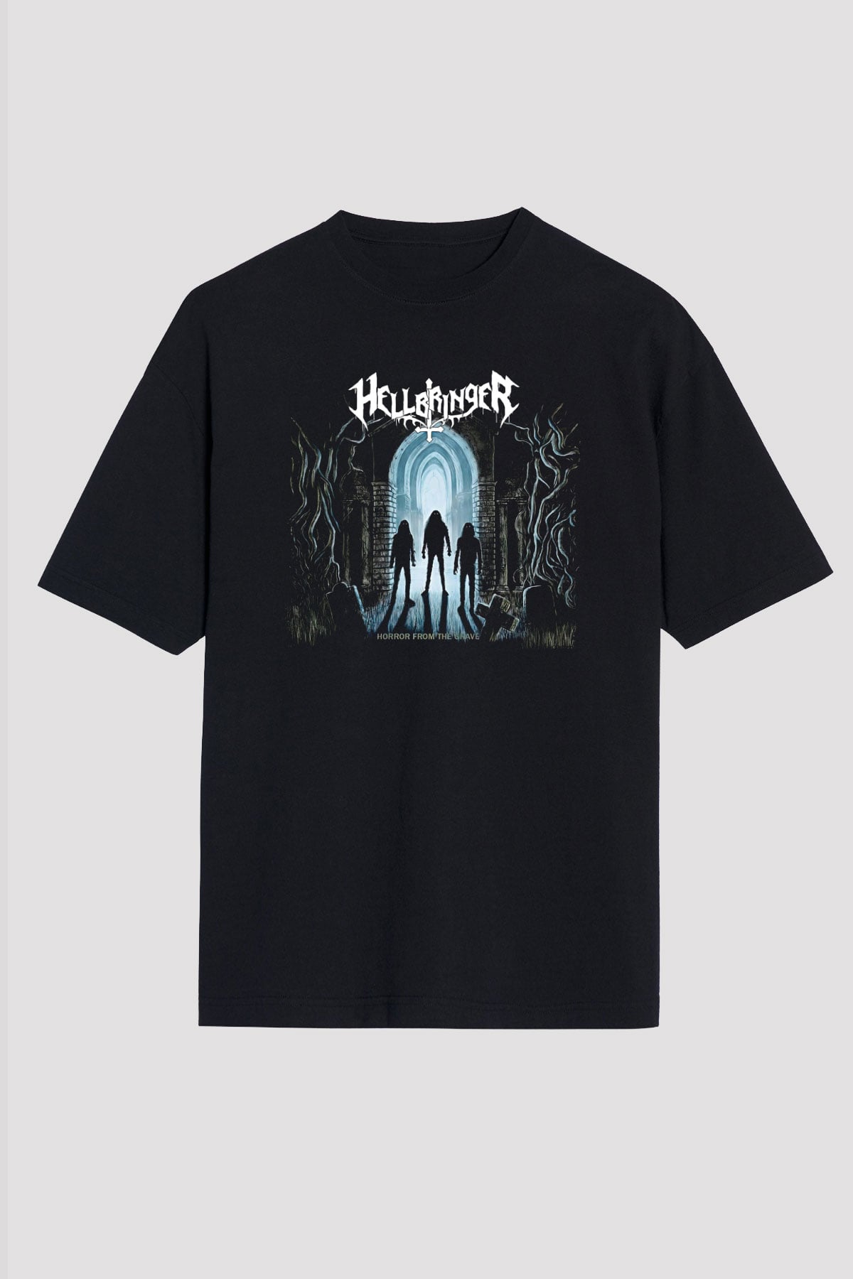 Hellbringer Baskılı Unisex Siyah Oversize Tişört - Tshirt