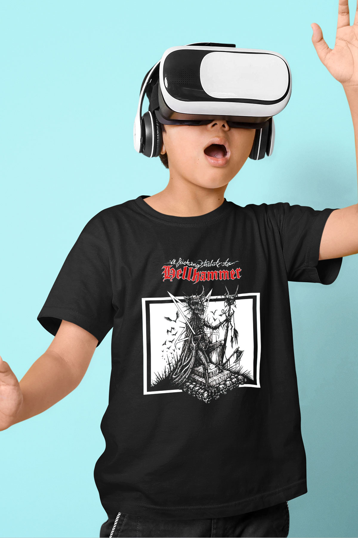 Hellhammer Baskılı Siyah Unisex Çocuk Tişört