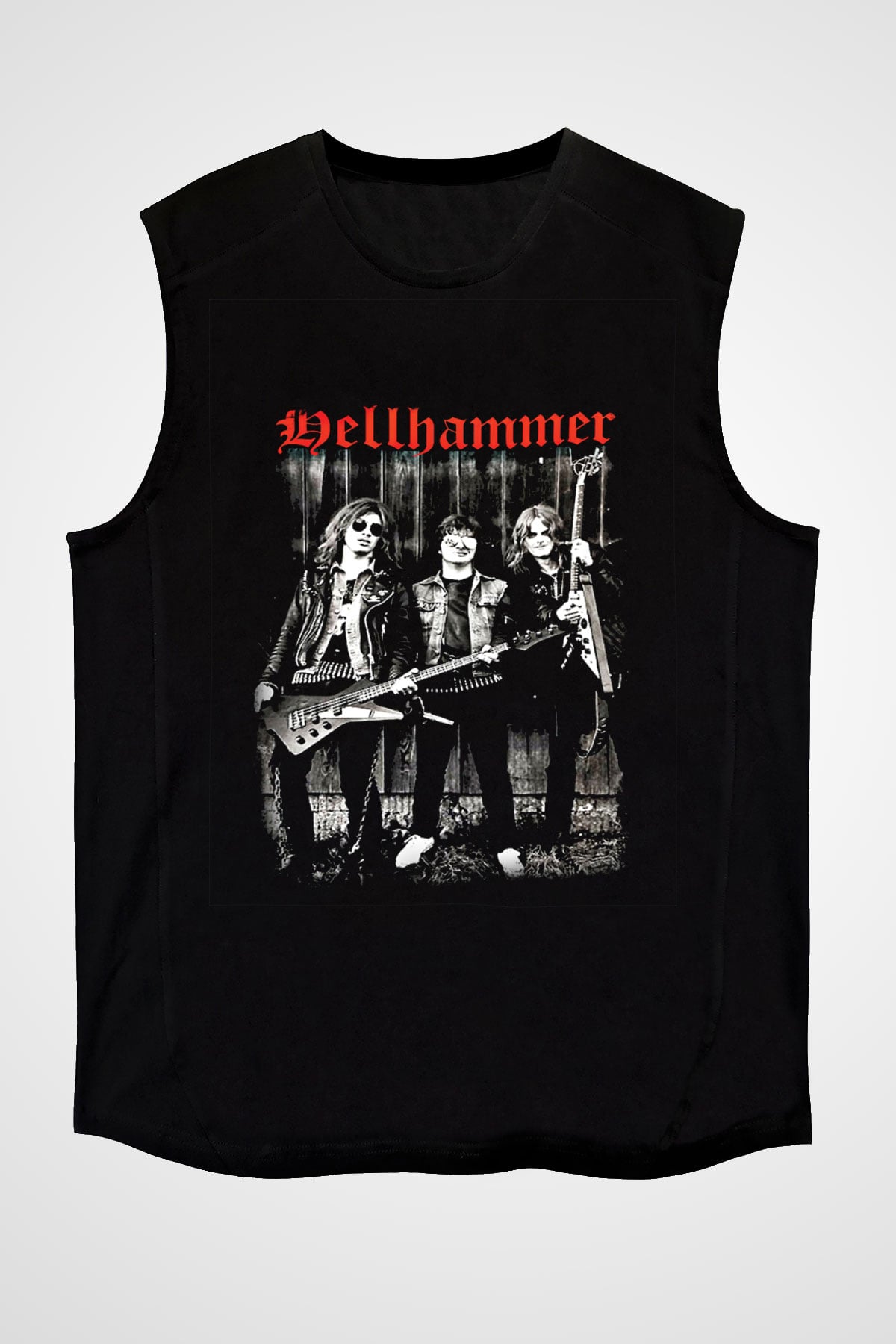 Hellhammer Baskılı Unisex Siyah Kolsuz Tişört