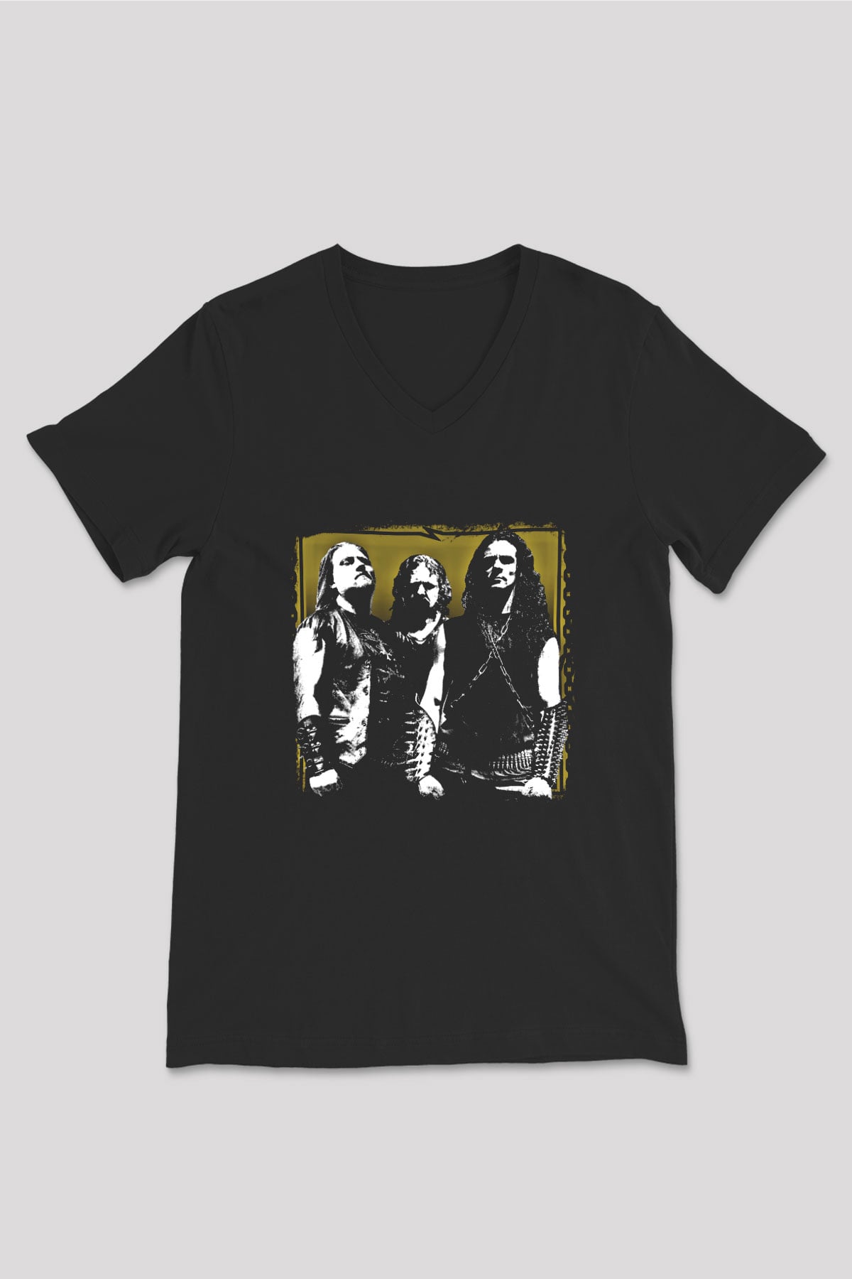 Hellhammer Baskılı Unisex Siyah V Yaka Tişört