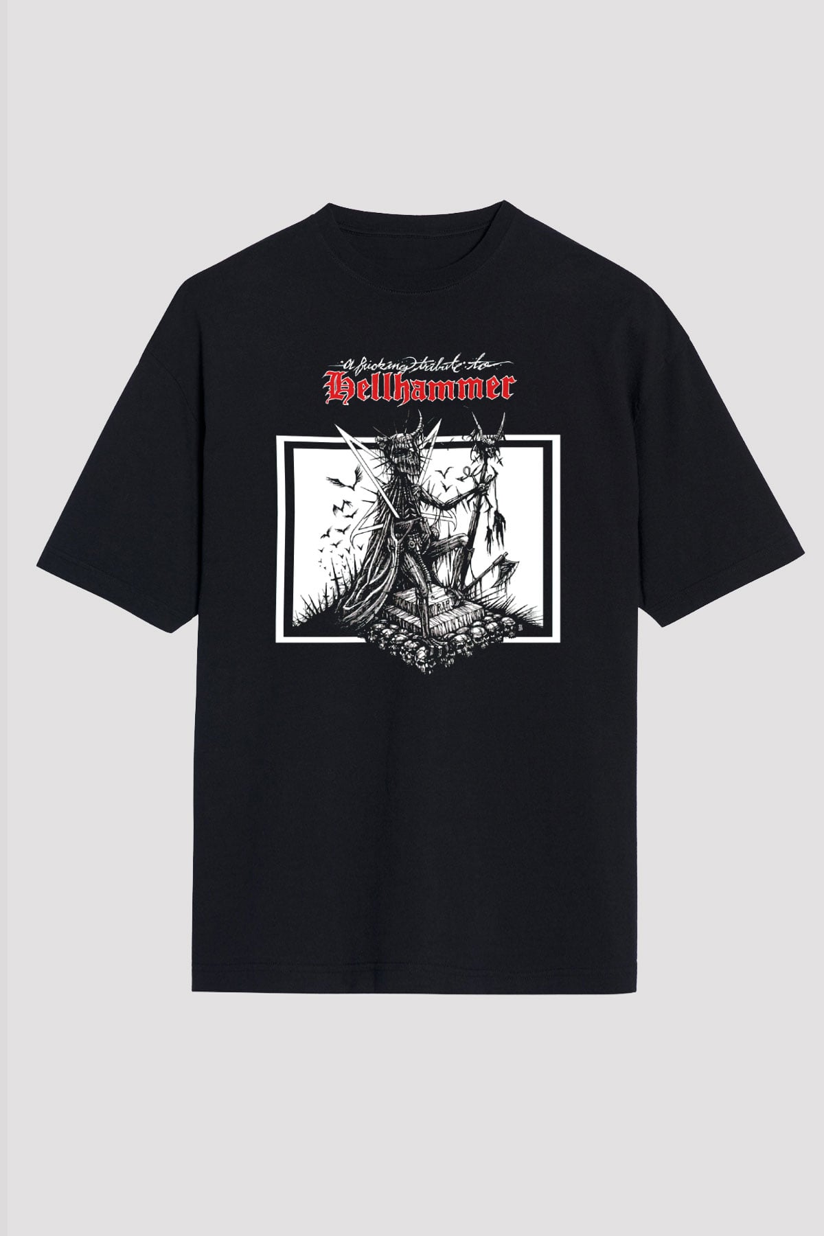 Hellhammer Siyah Unisex Oversize Tişört T-Shirt