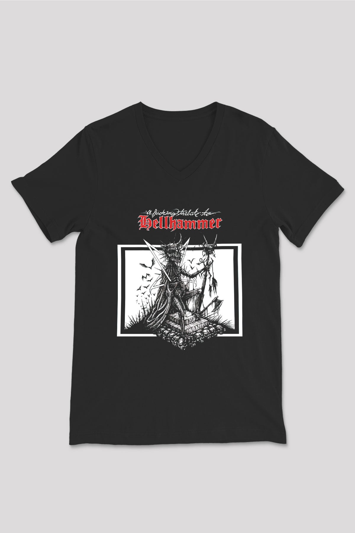 Hellhammer Siyah Unisex V Yaka Tişört T-Shirt
