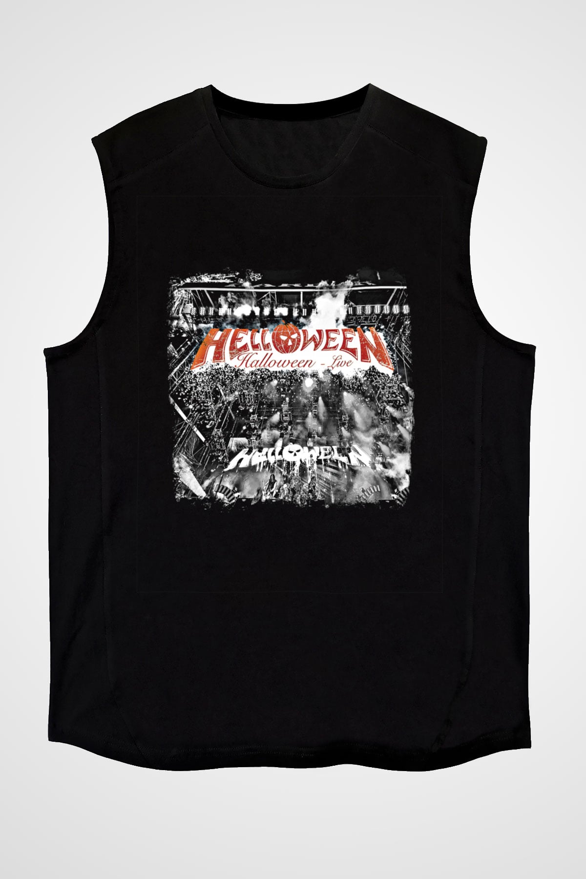 Helloween Baskılı Unisex Siyah Kolsuz Tişört