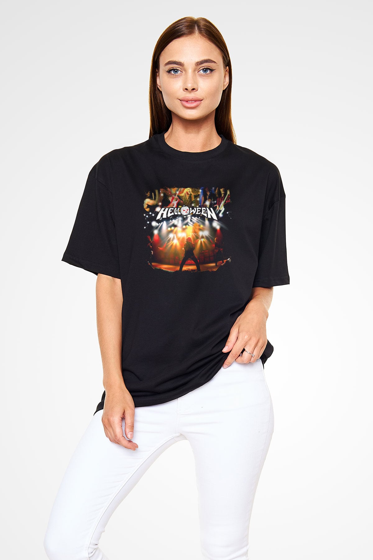 Helloween Baskılı Unisex Siyah Oversize Tişört