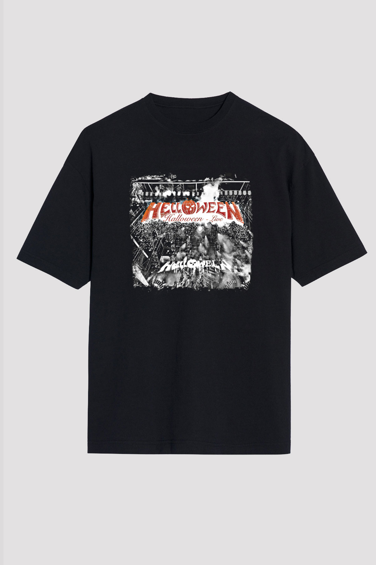 Helloween Baskılı Unisex Siyah Oversize Tişört