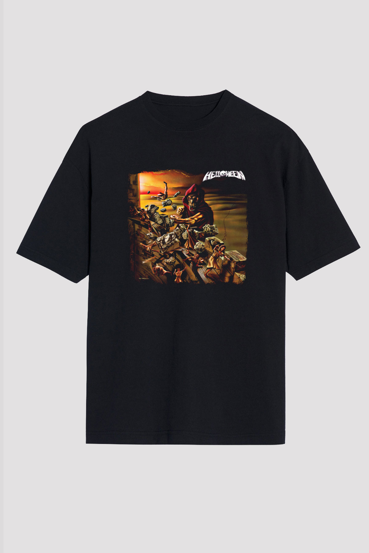Helloween Baskılı Unisex Siyah Oversize Tişört