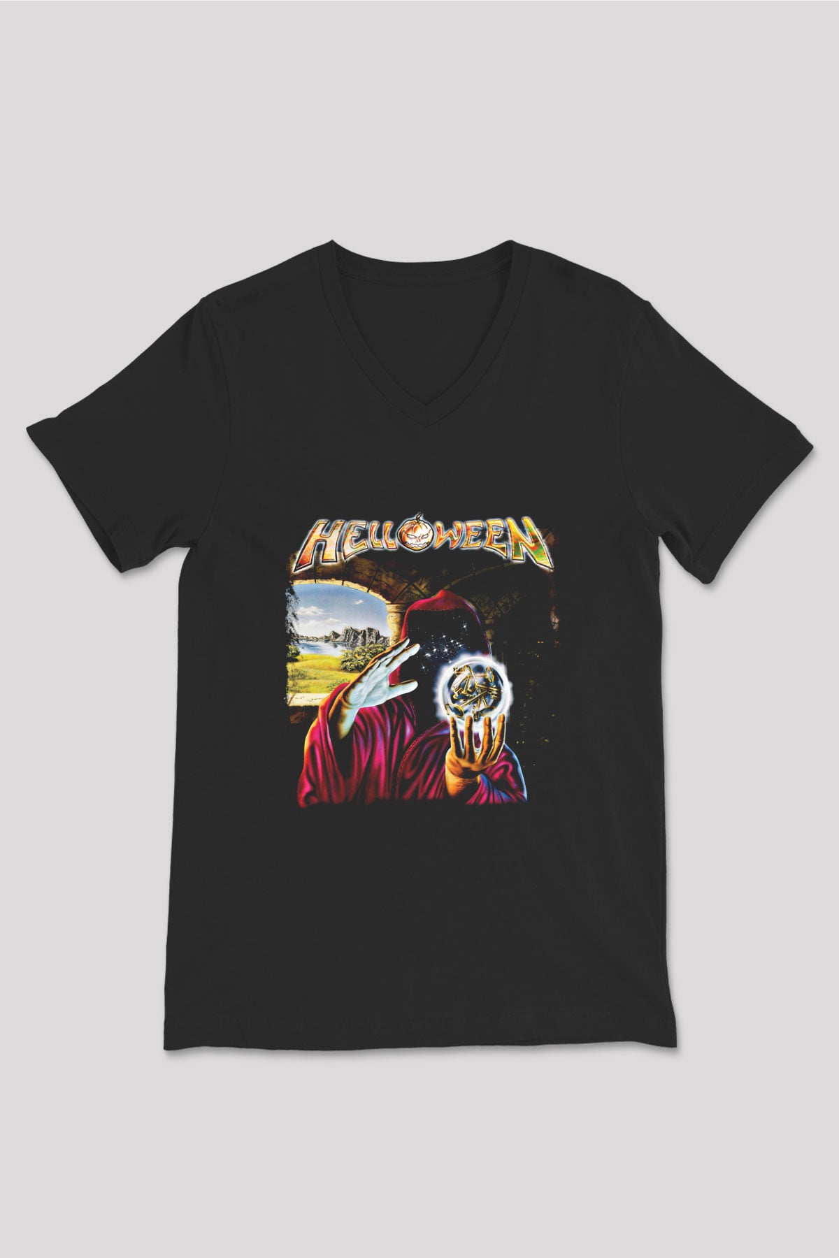 Helloween Baskılı Unisex Siyah V Yaka Tişört