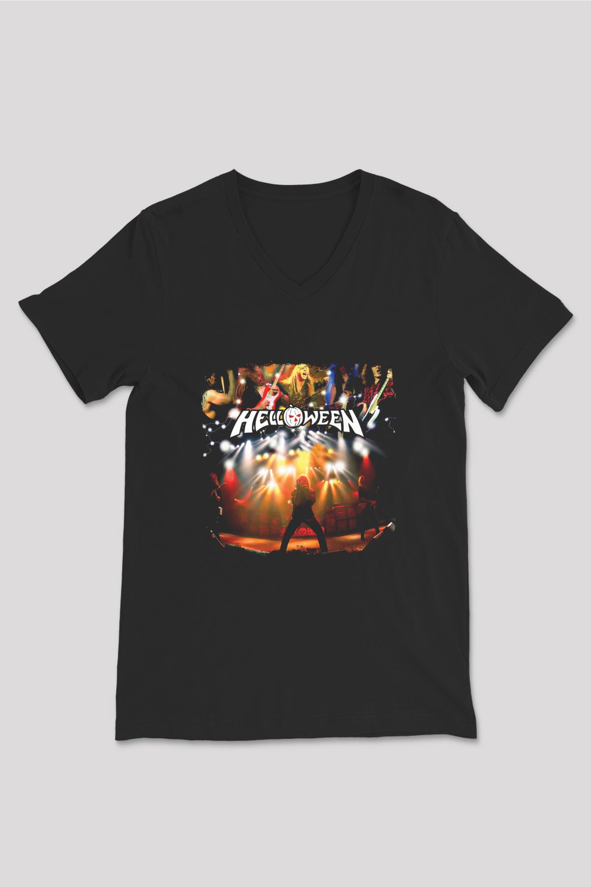 Helloween Baskılı Unisex Siyah V Yaka Tişört