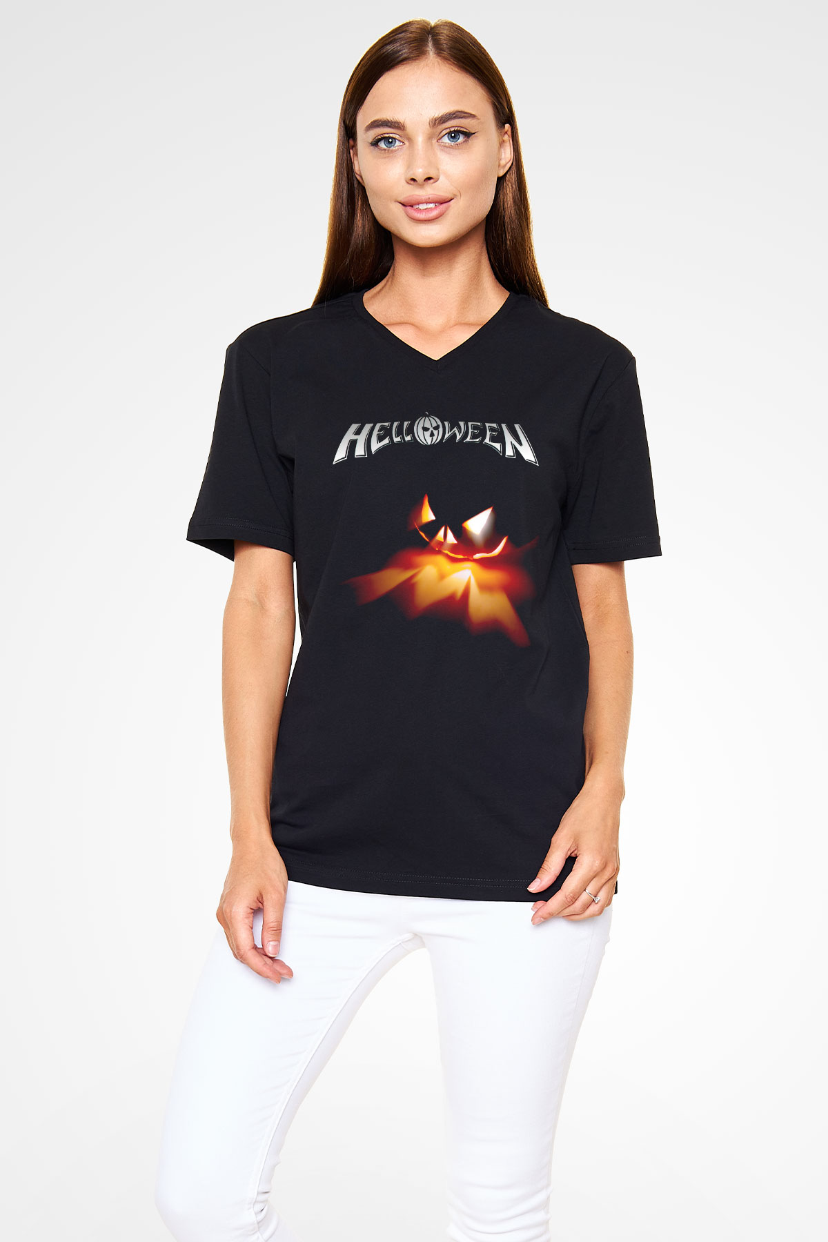 Helloween Siyah Unisex V Yaka Tişört