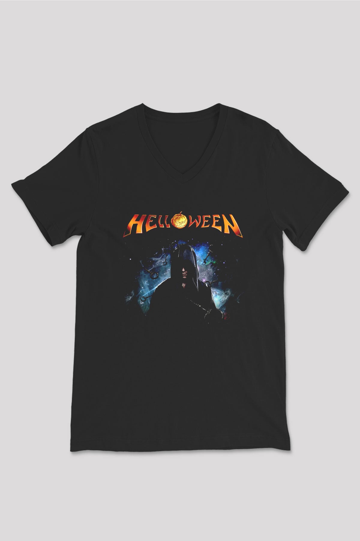 Helloween Siyah Unisex V Yaka Tişört