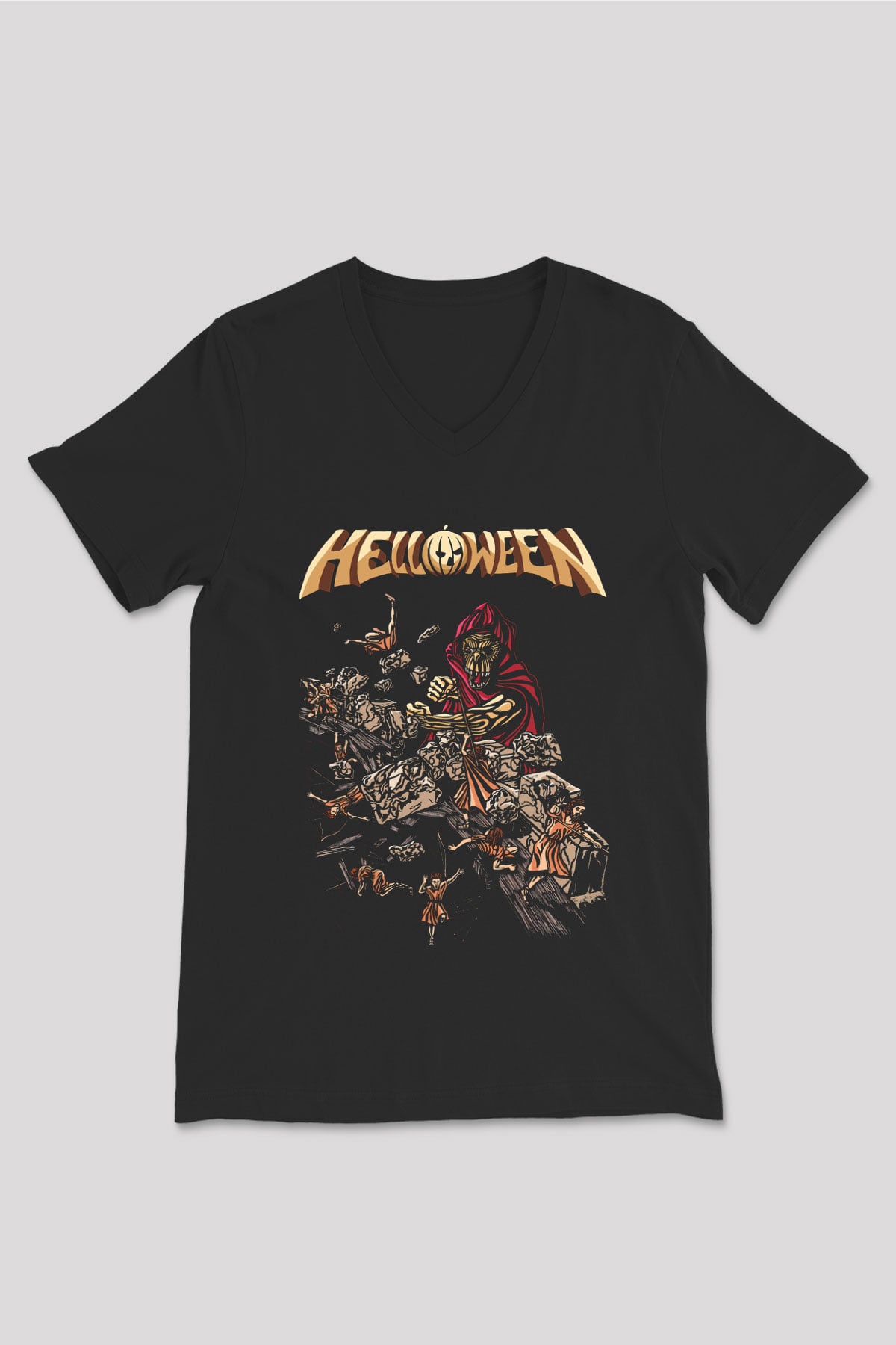 Helloween Siyah Unisex V Yaka Tişört