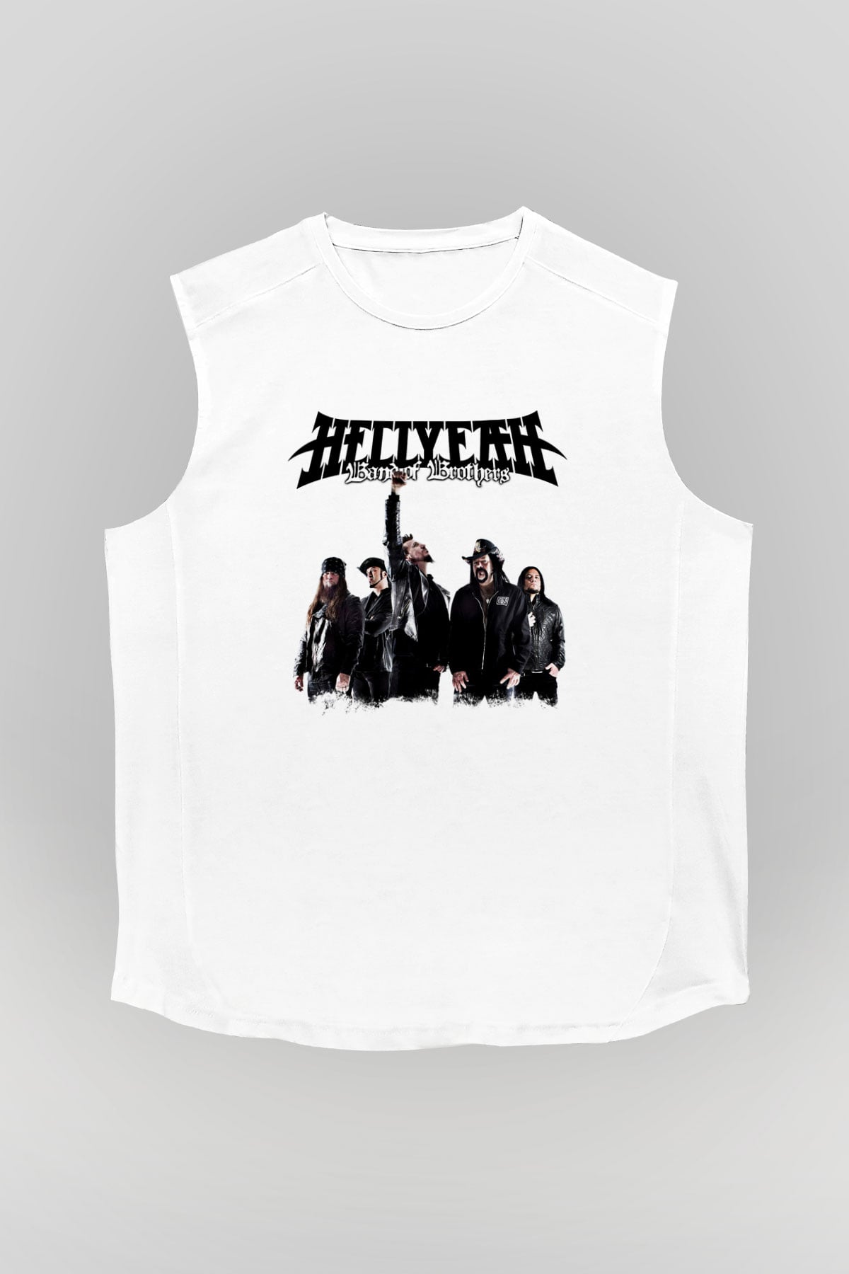 Hellyeah Baskılı Unisex Beyaz Kolsuz Tişört