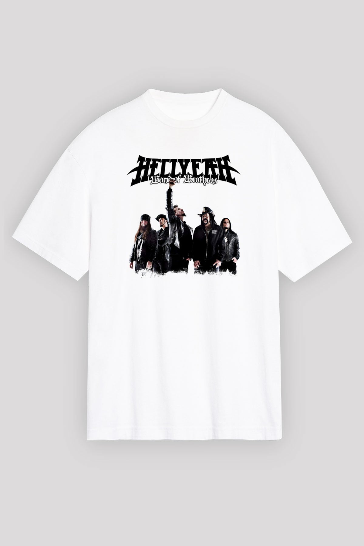 Hellyeah Baskılı Unisex Beyaz Oversize Tişört