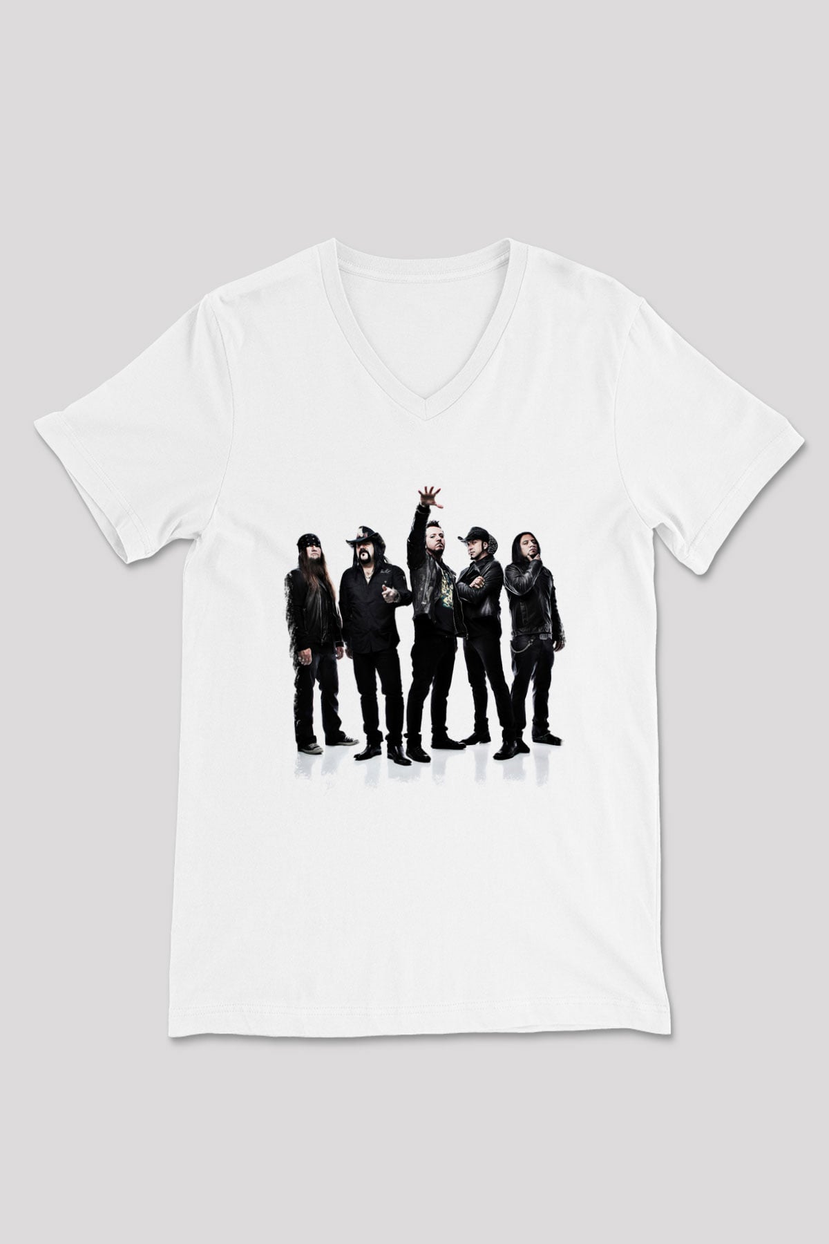 Hellyeah Baskılı Unisex Beyaz V Yaka Tişört