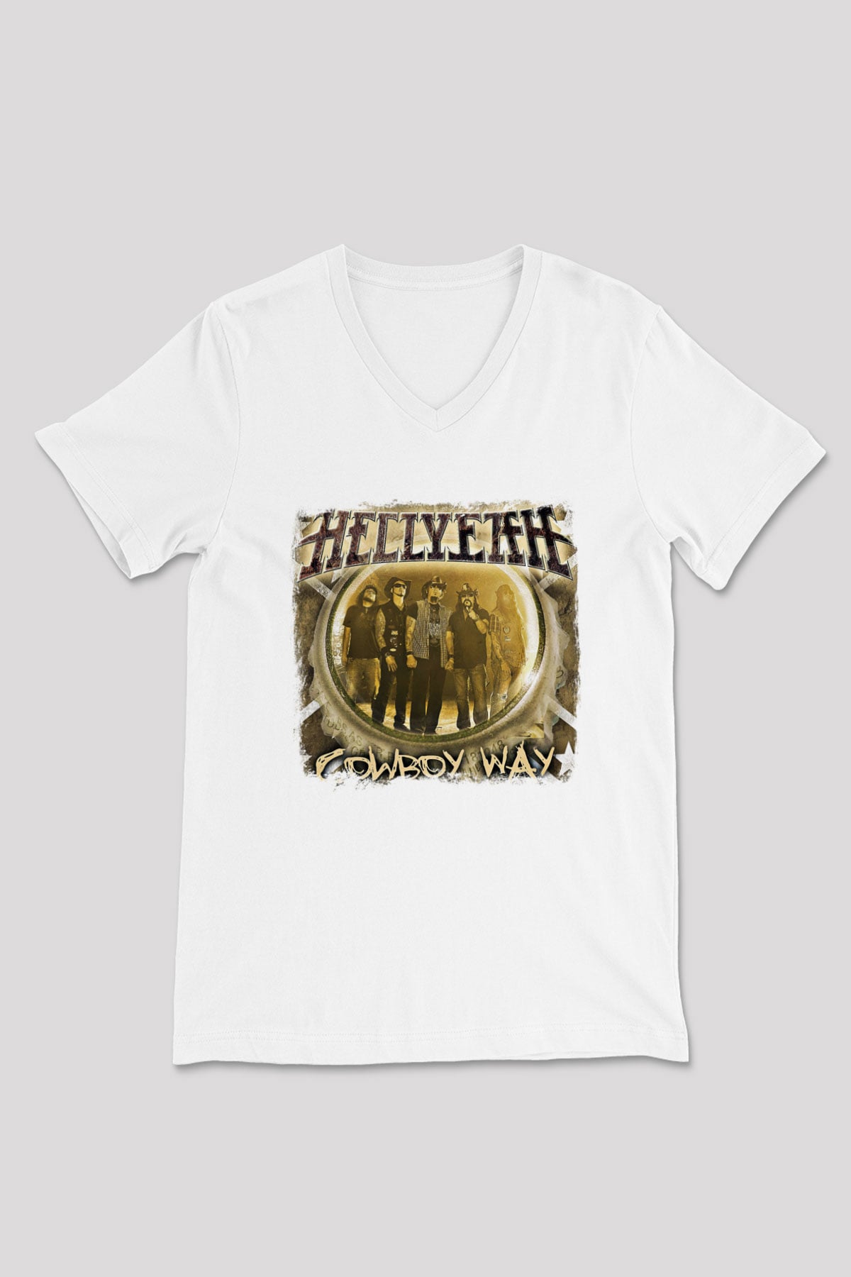 Hellyeah Baskılı Unisex Beyaz V Yaka Tişört