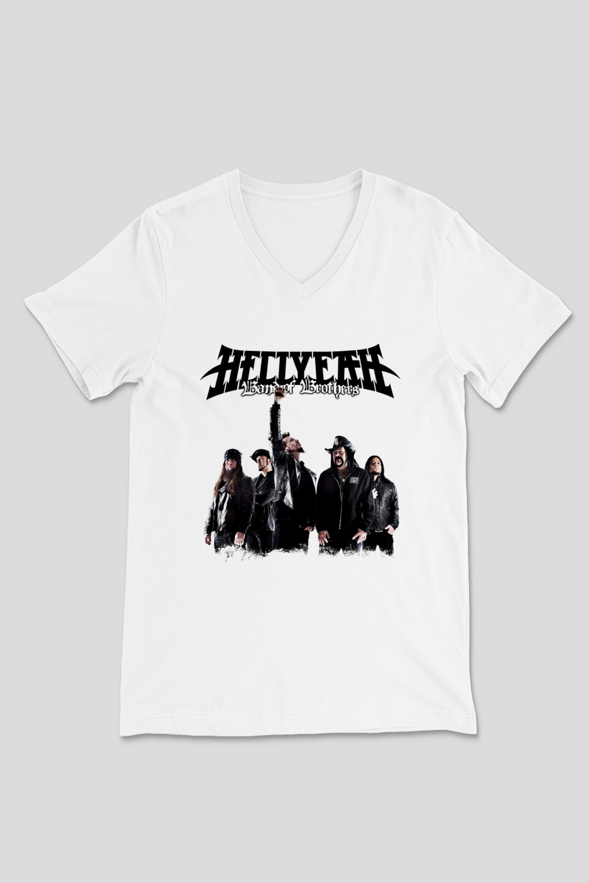 Hellyeah Baskılı Unisex Beyaz V Yaka Tişört