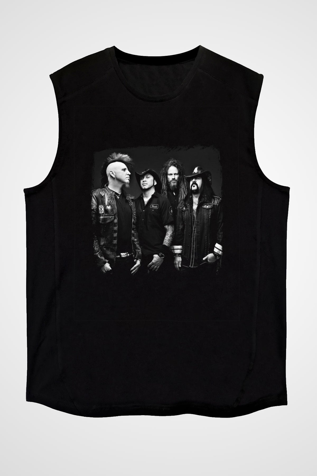 Hellyeah Baskılı Unisex Siyah Kolsuz Tişört