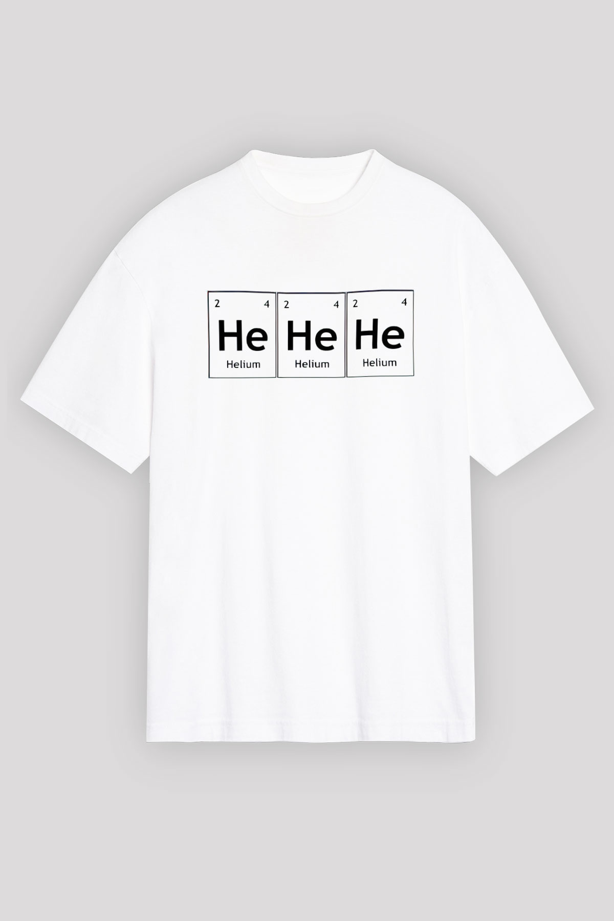 Helyum Elementi Hehehe Baskılı Unisex Beyaz Oversize Tişört