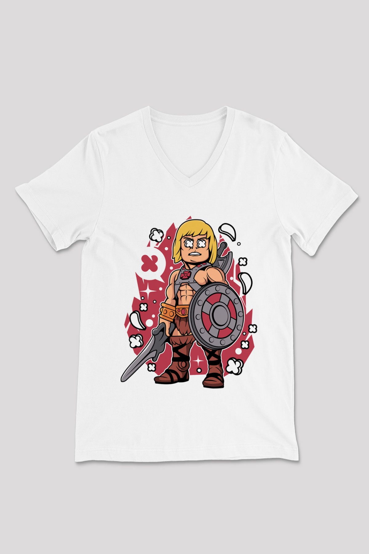 Heman Baskılı Unisex Beyaz V Yaka Tişört