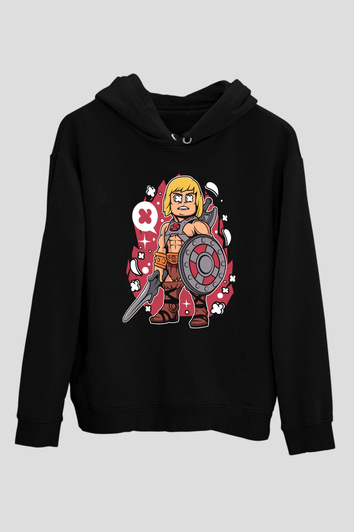 Heman Baskılı Unisex Siyah Hoodie