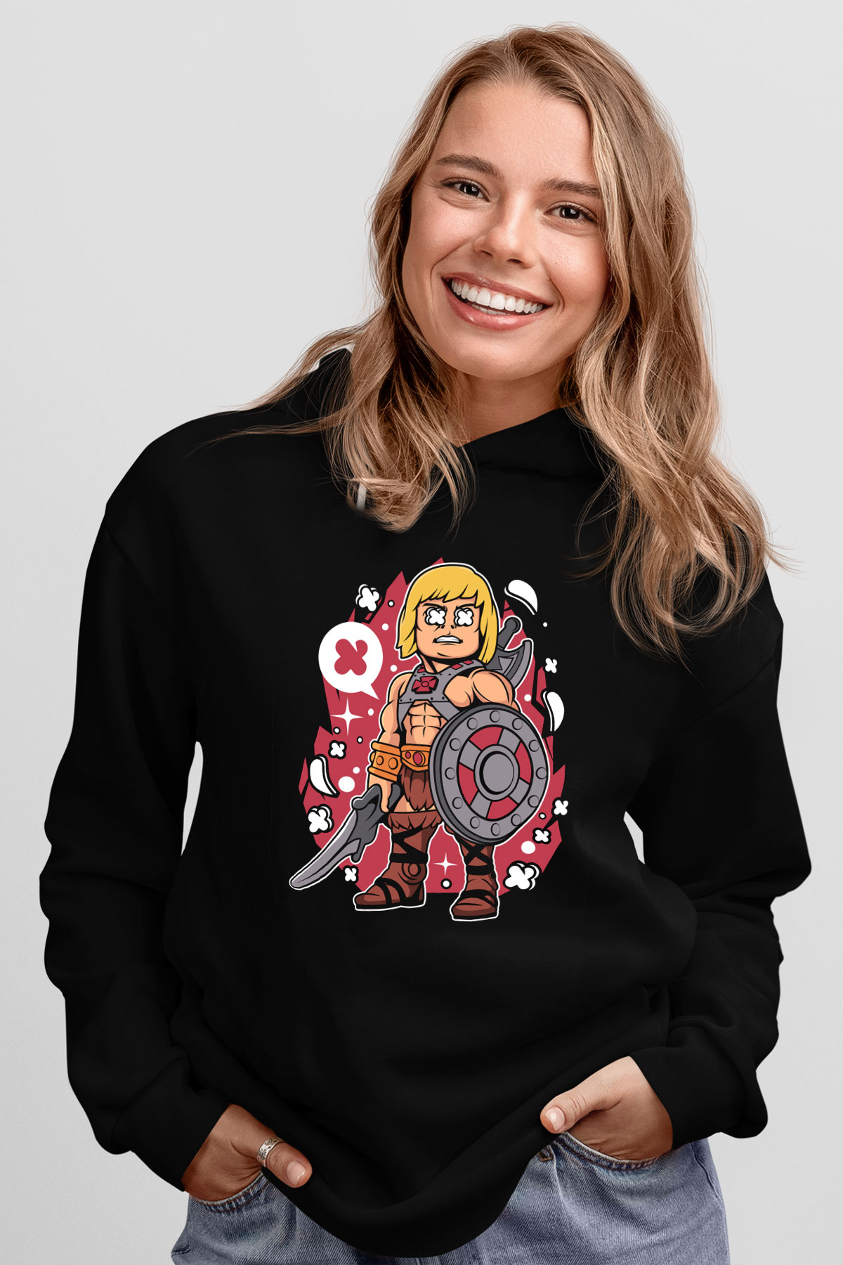 Heman Baskılı Unisex Siyah Hoodie