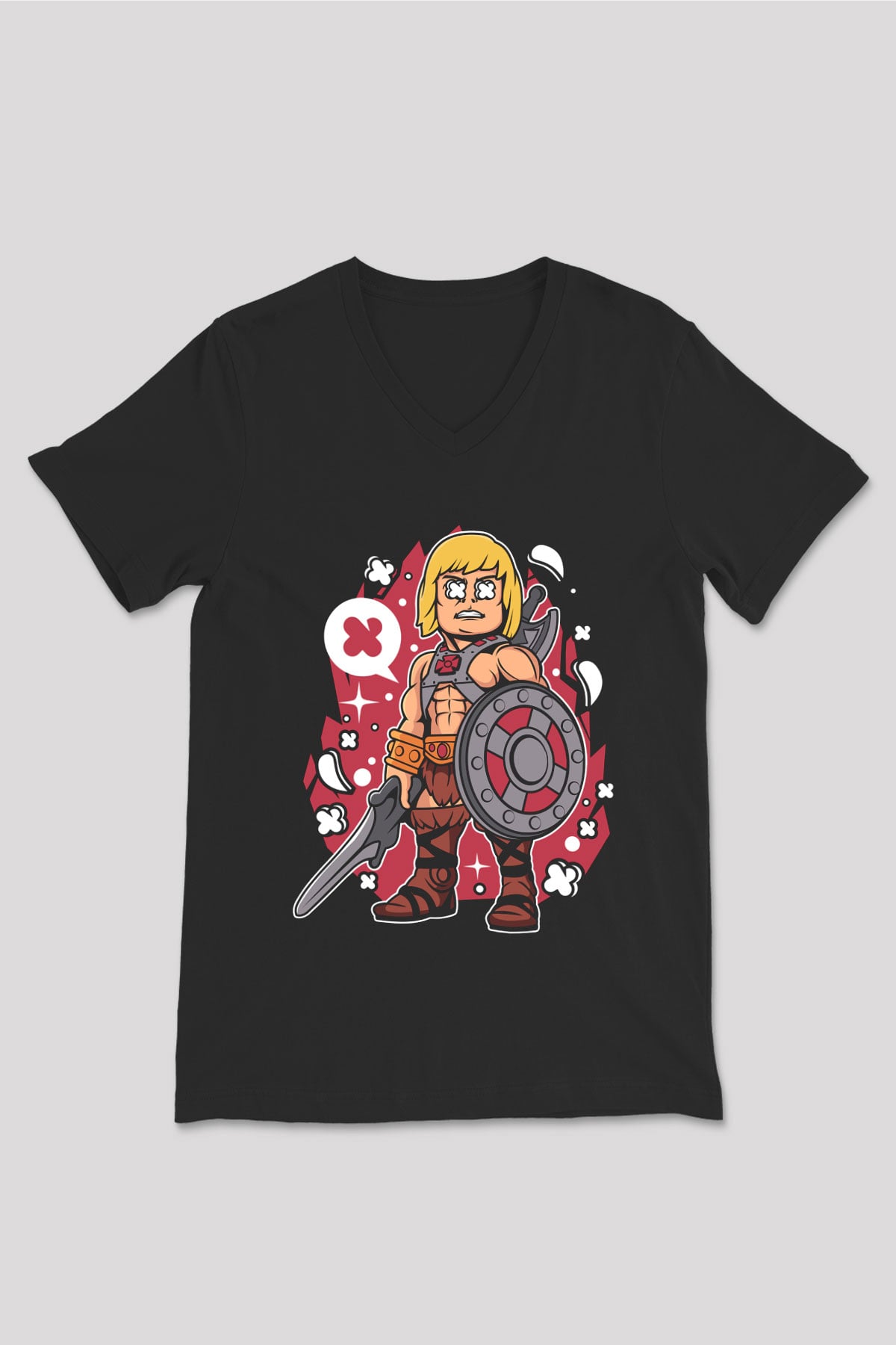 Heman Baskılı Unisex Siyah V Yaka Tişört