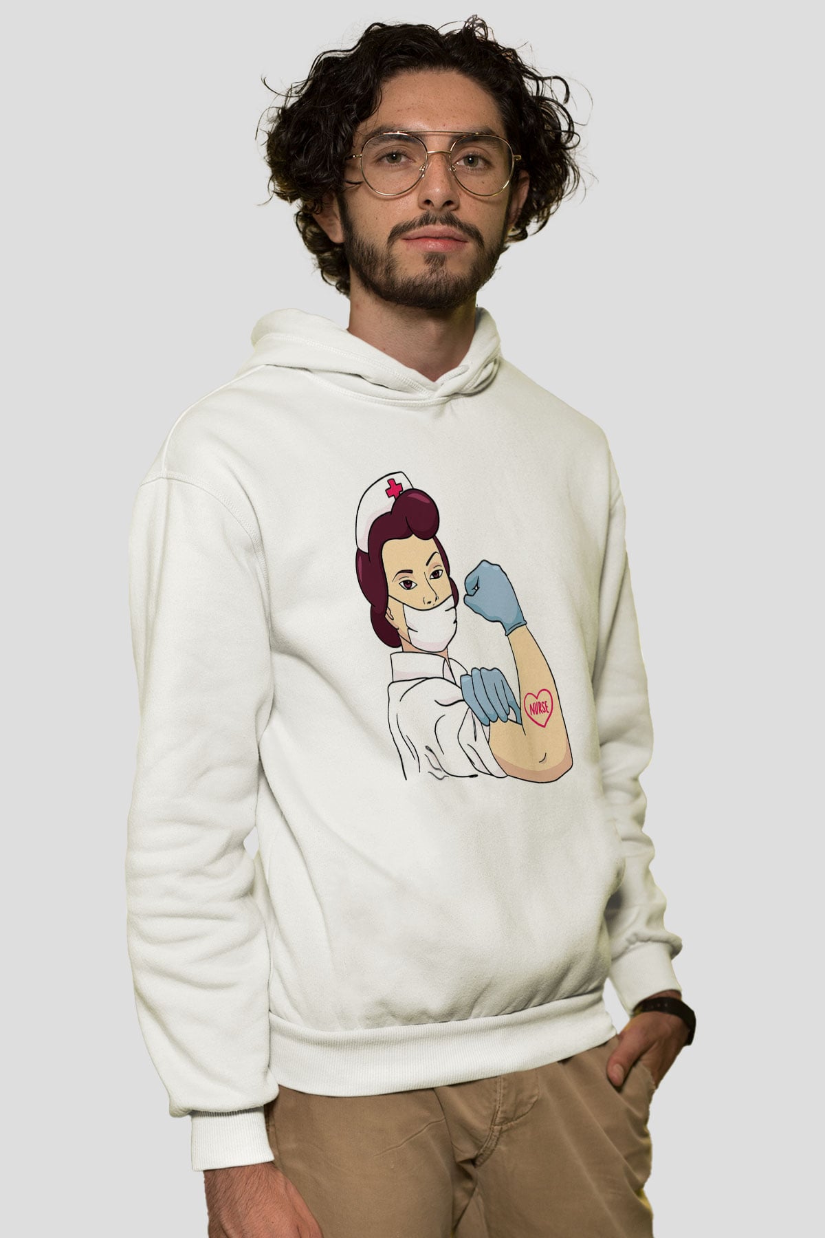 Hemşire Beyaz Unisex Kapüşonlu Sweatshirt
