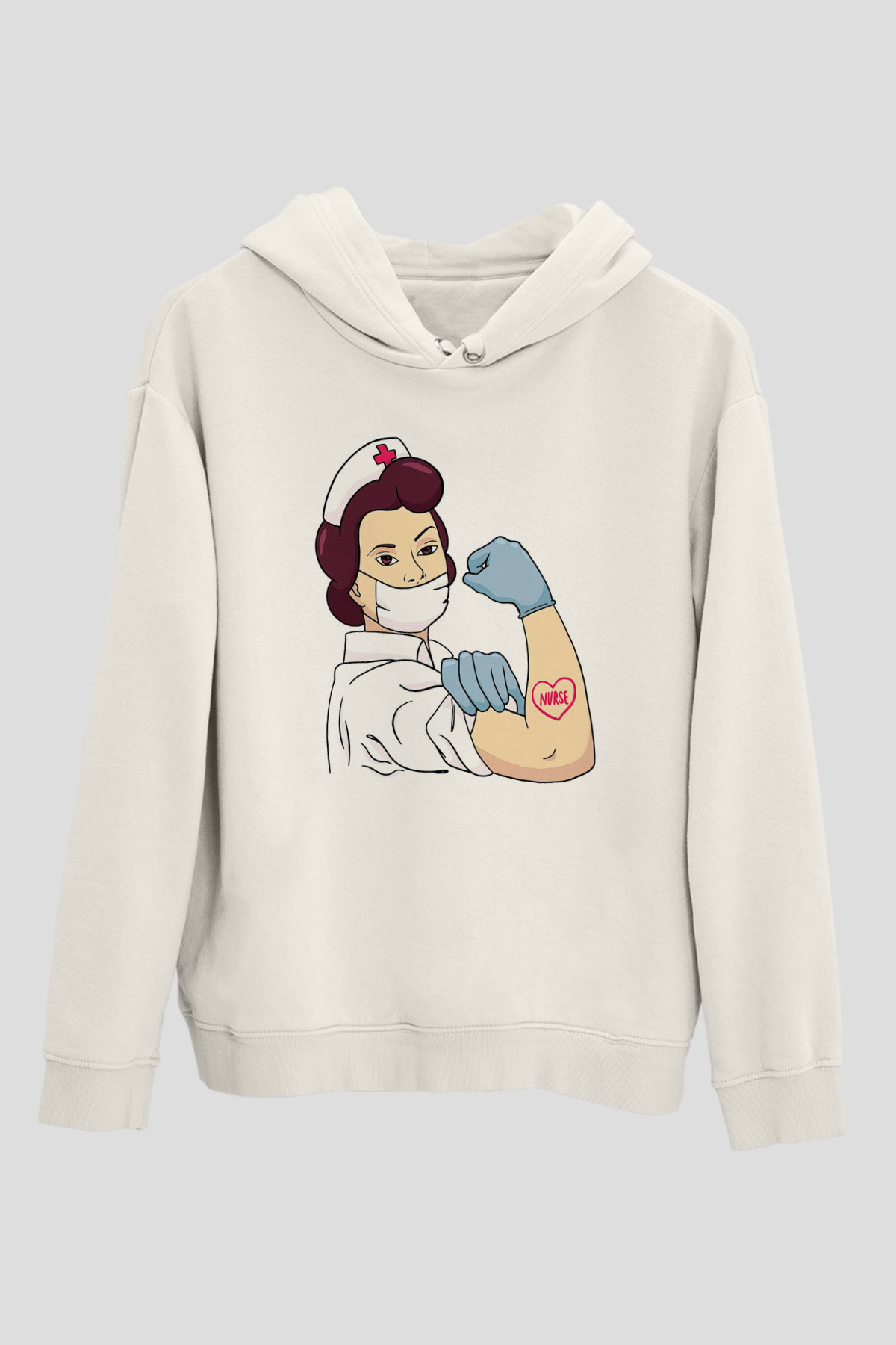 Hemşire Beyaz Unisex Kapüşonlu Sweatshirt