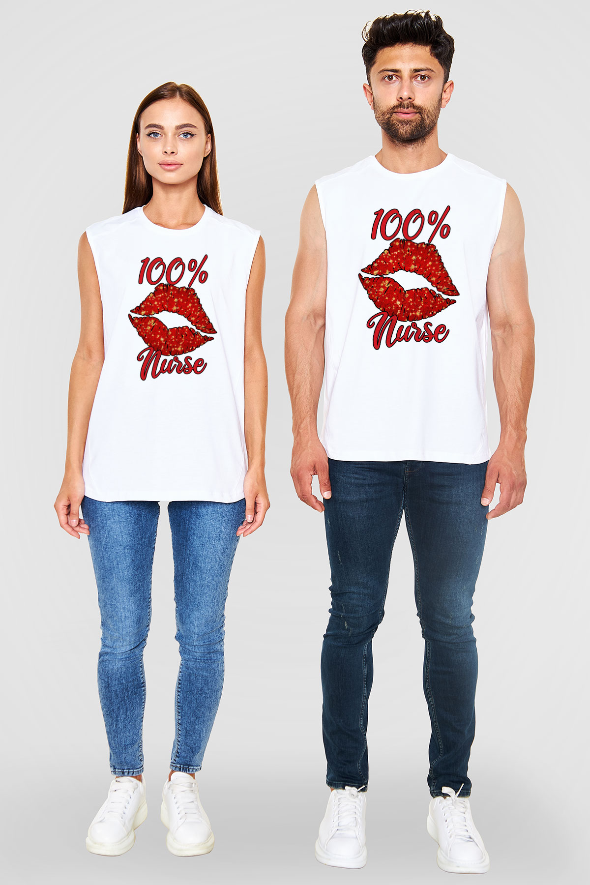 Hemşire Beyaz Unisex Kolsuz Tişört