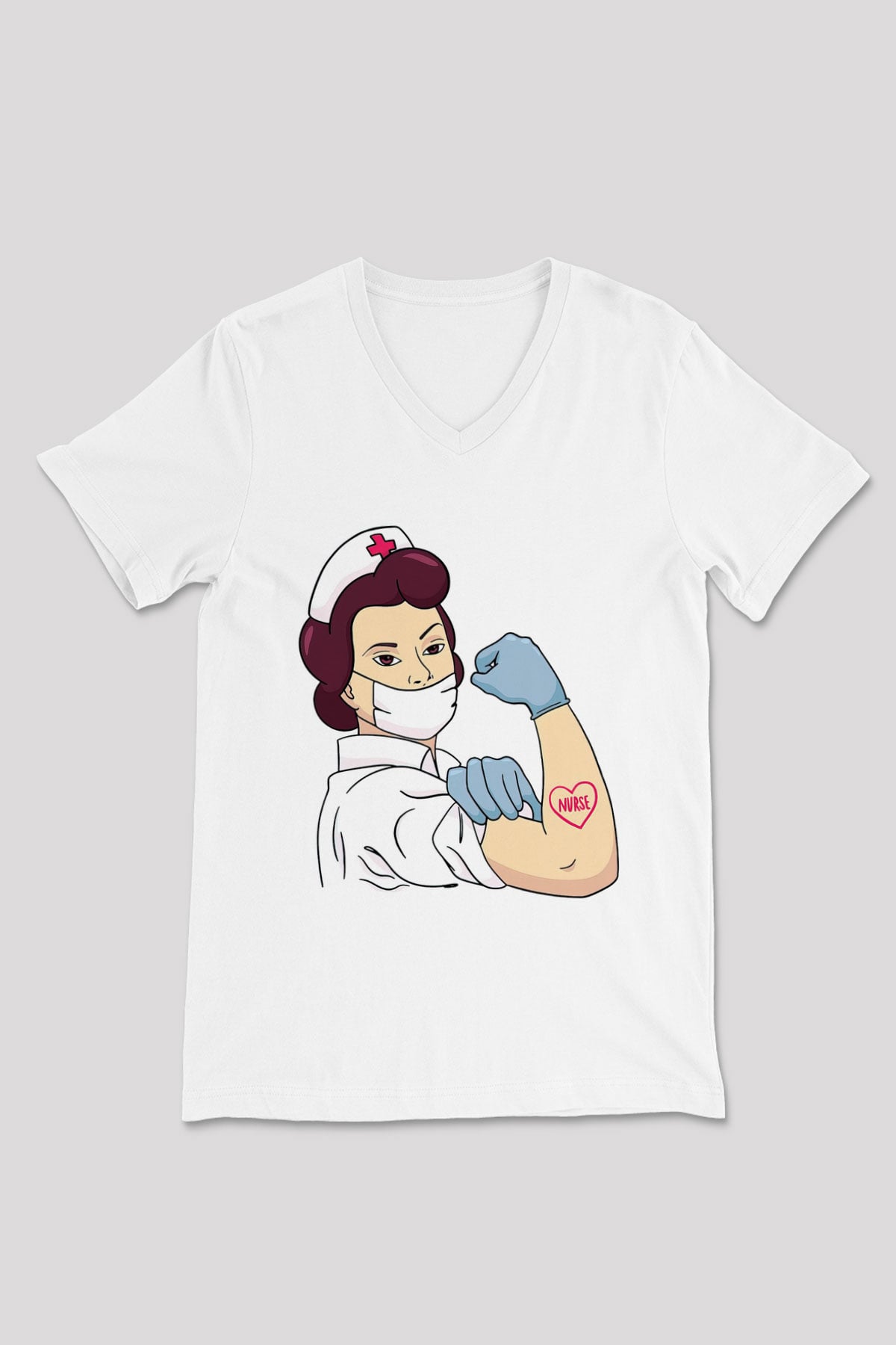 Hemşire Beyaz Unisex V Yaka Tişört