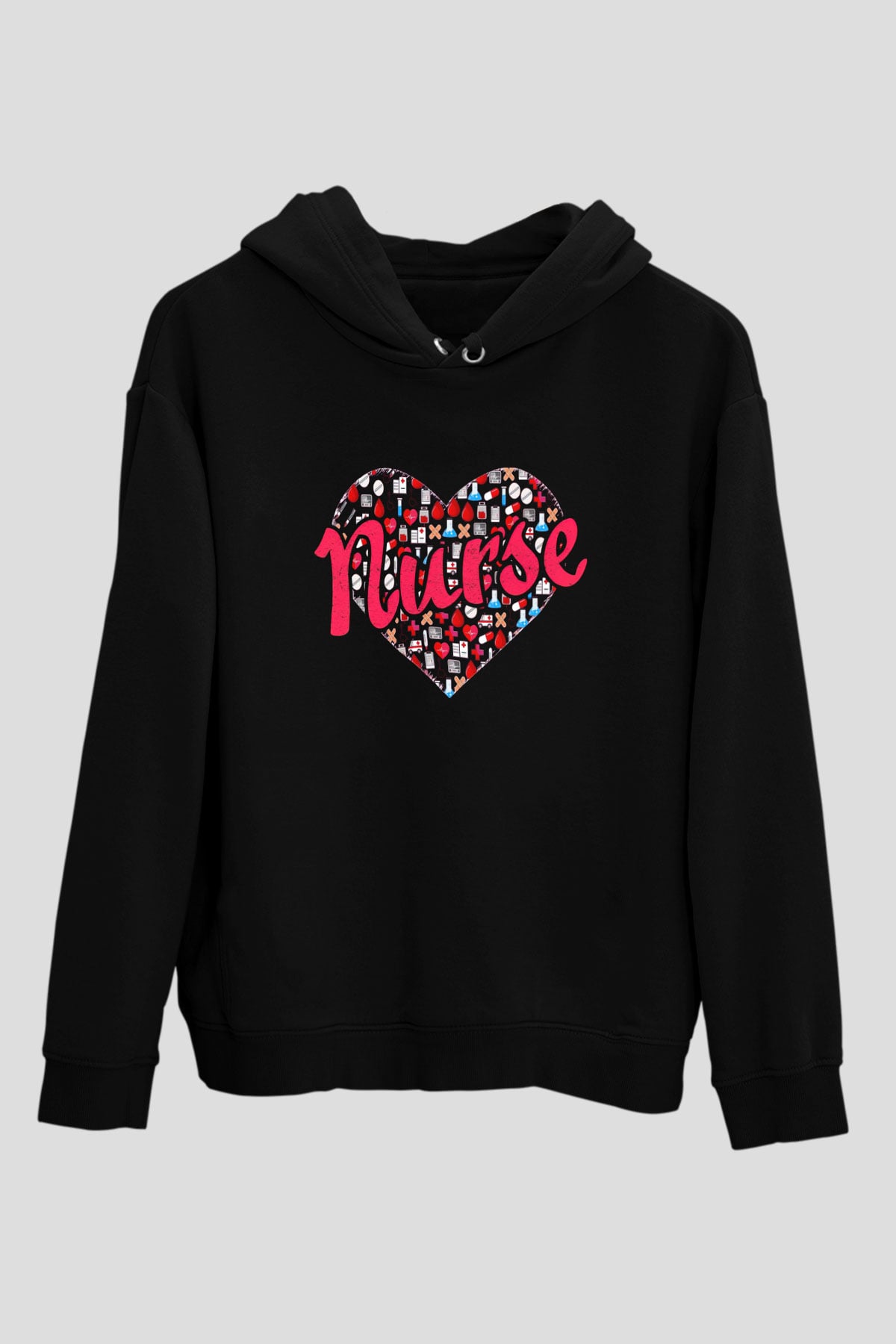 Hemşire Siyah Unisex Kapüşonlu Sweatshirt