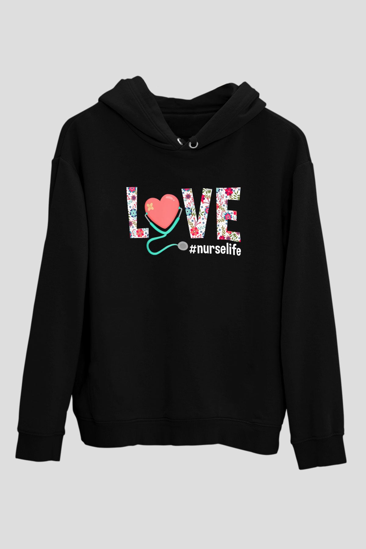 Hemşire Siyah Unisex Kapüşonlu Sweatshirt