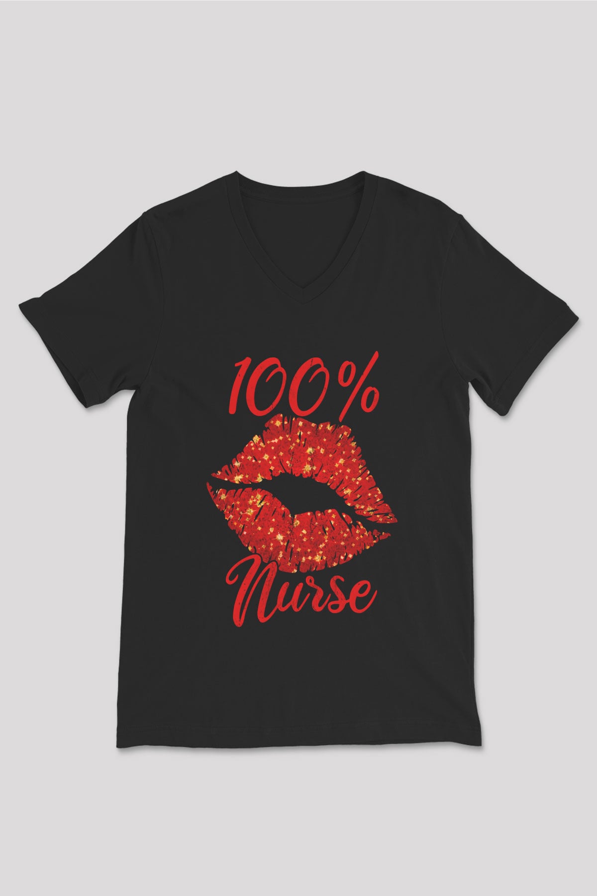 Hemşire Siyah Unisex V Yaka Tişört