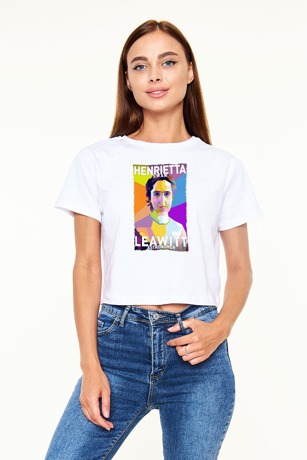 Henrietta Swan Leavitt Baskılı Kadın Crop Top Beyaz Tişört