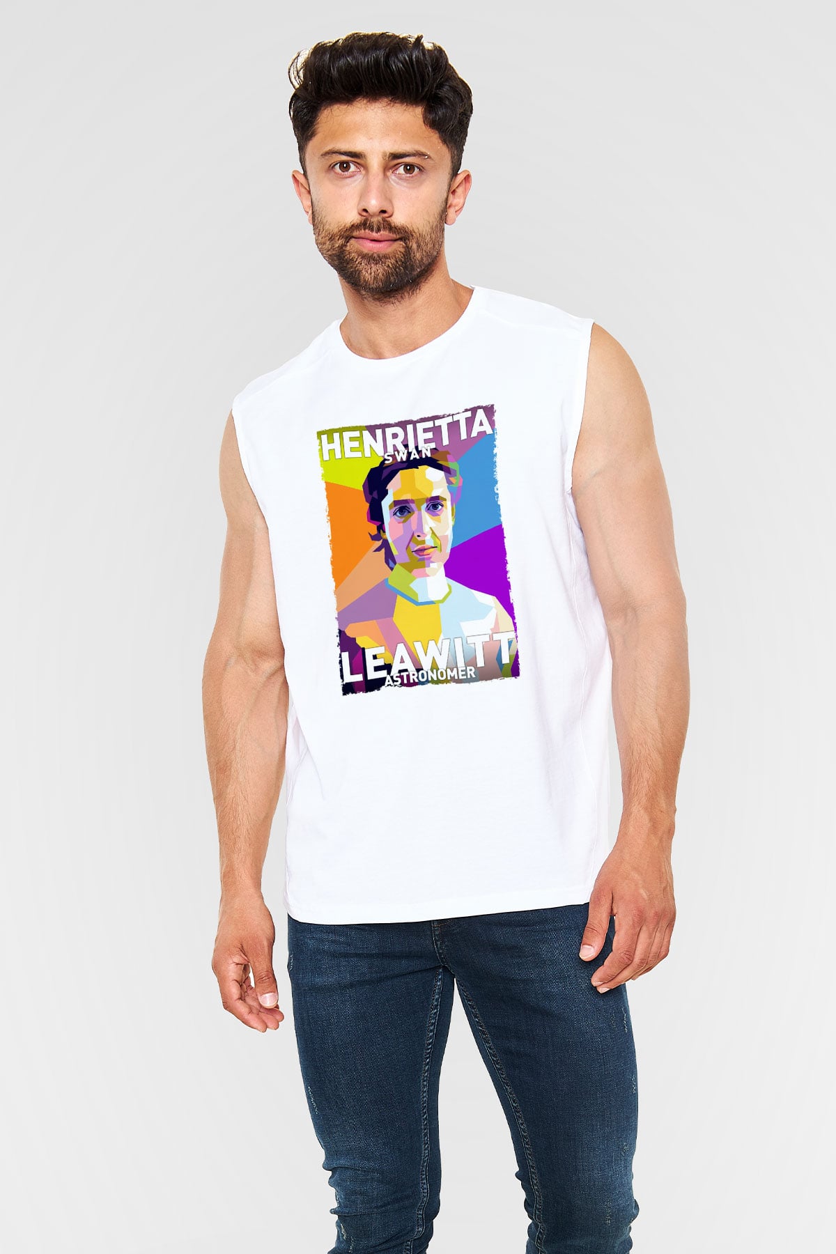 Henrietta Swan Leavitt Baskılı Unisex Kolsuz Beyaz Tişört - Tshirt