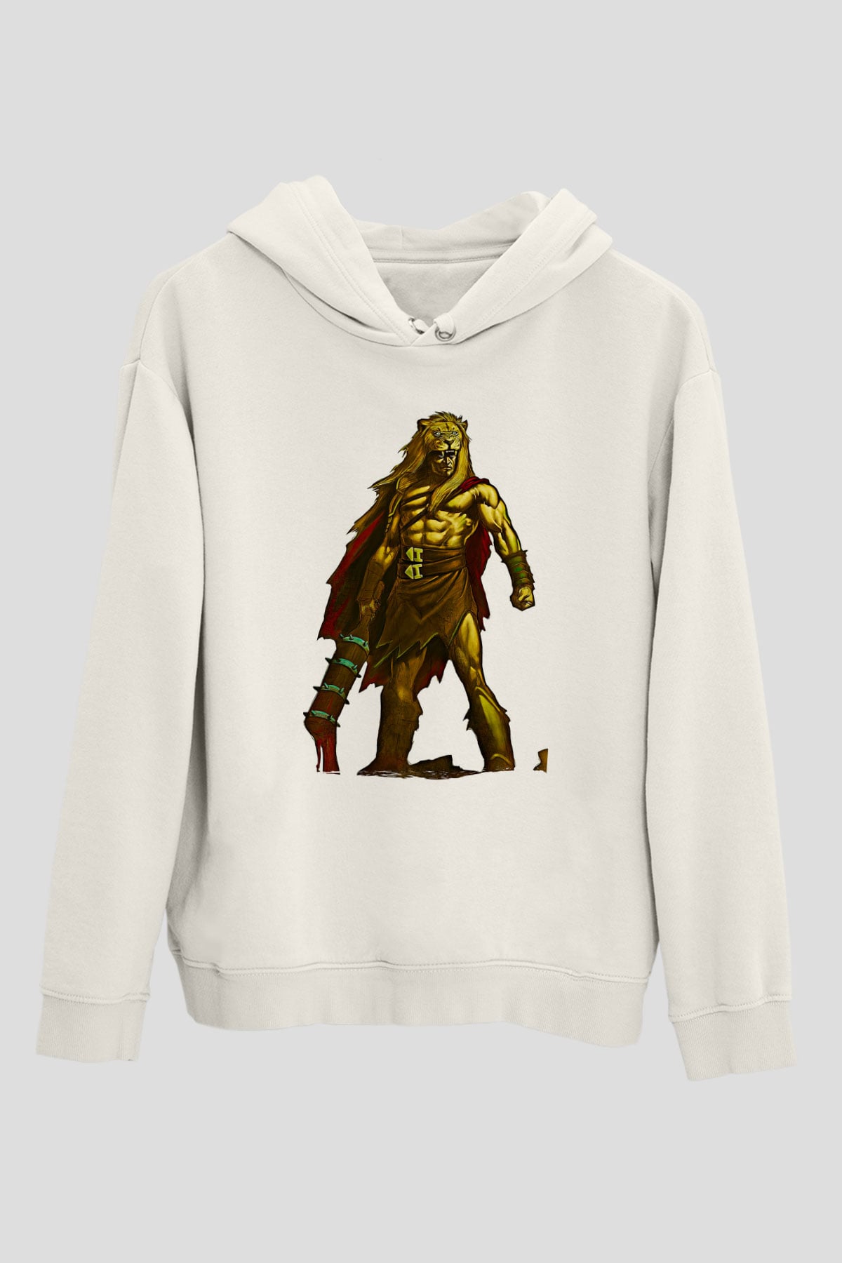 Herkül Baskılı Beyaz Unisex Hoodie