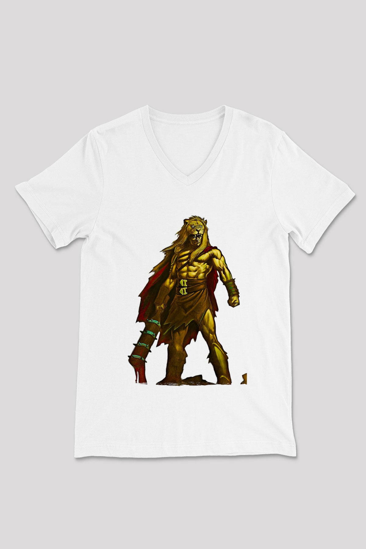 Herkül Baskılı Beyaz Unisex V Yaka Tişört - Tshirt