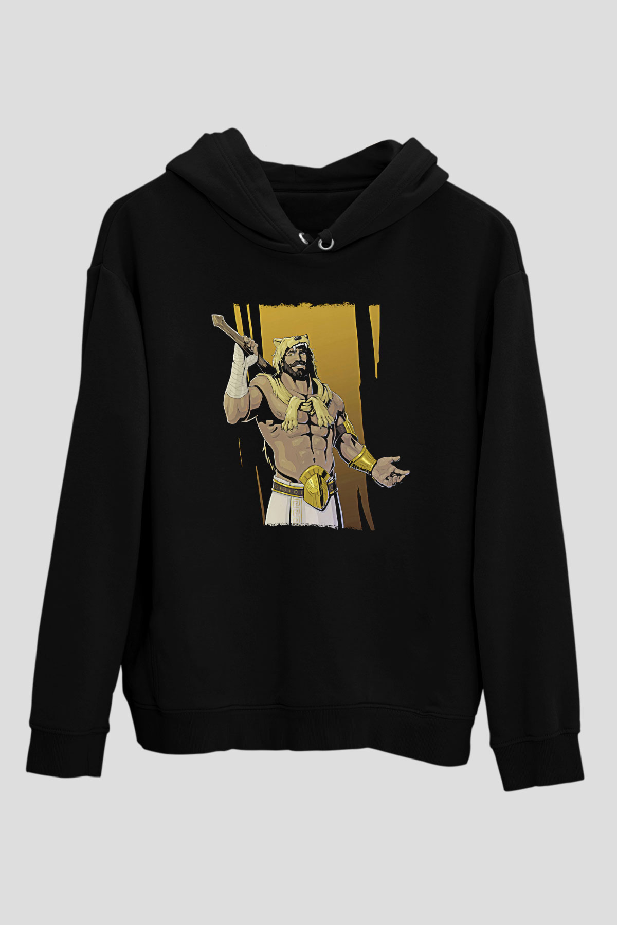 Herkül Baskılı Unisex Siyah Hoodie