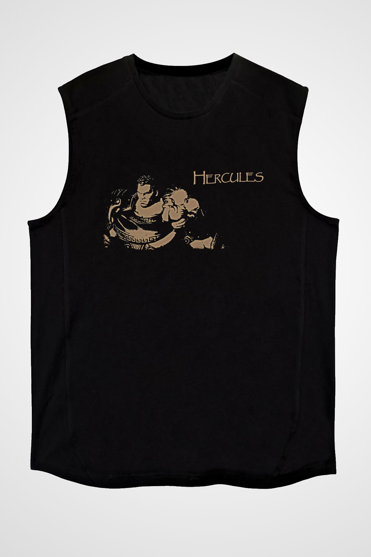 Herkül Baskılı Unisex Siyah Kolsuz Tişört - Tshirt