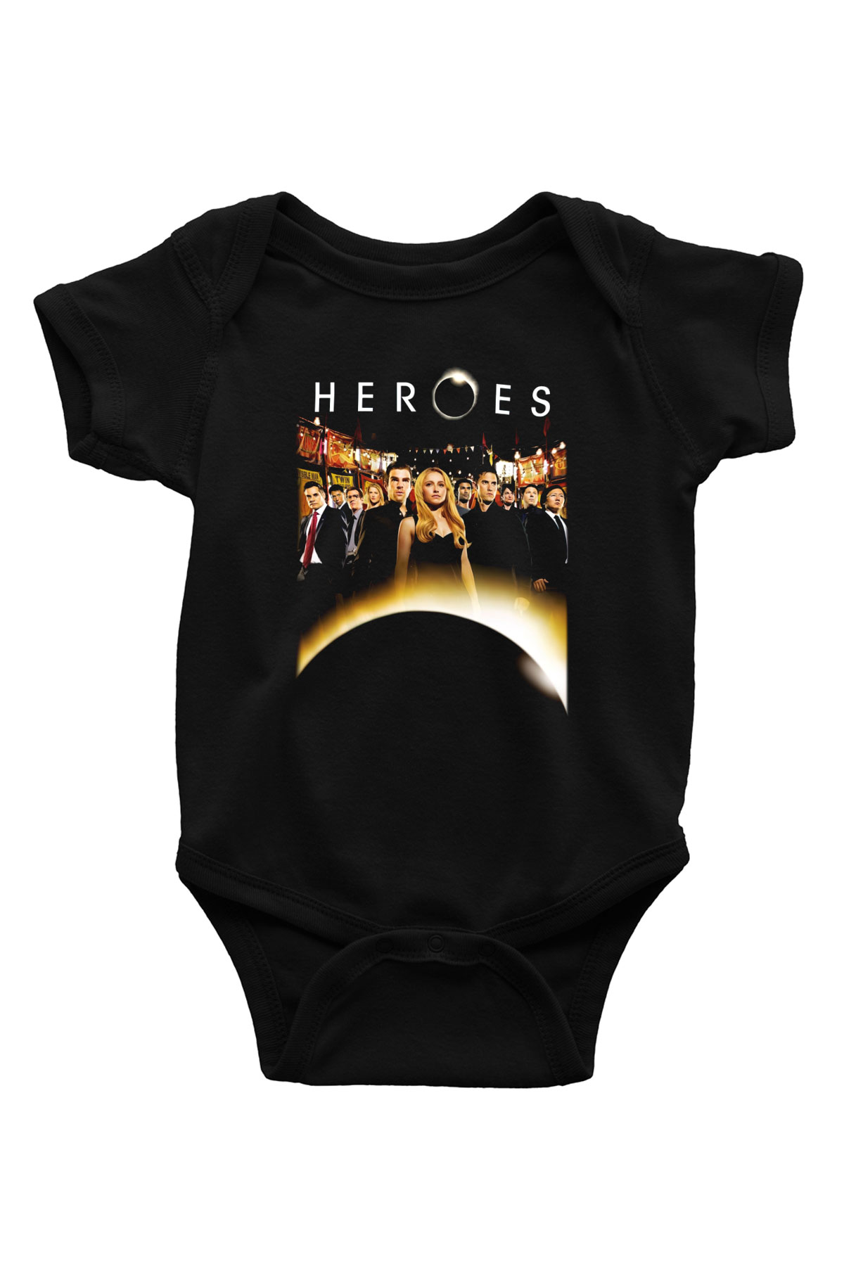 Heroes Baskılı Siyah Bebek Body - Zıbın