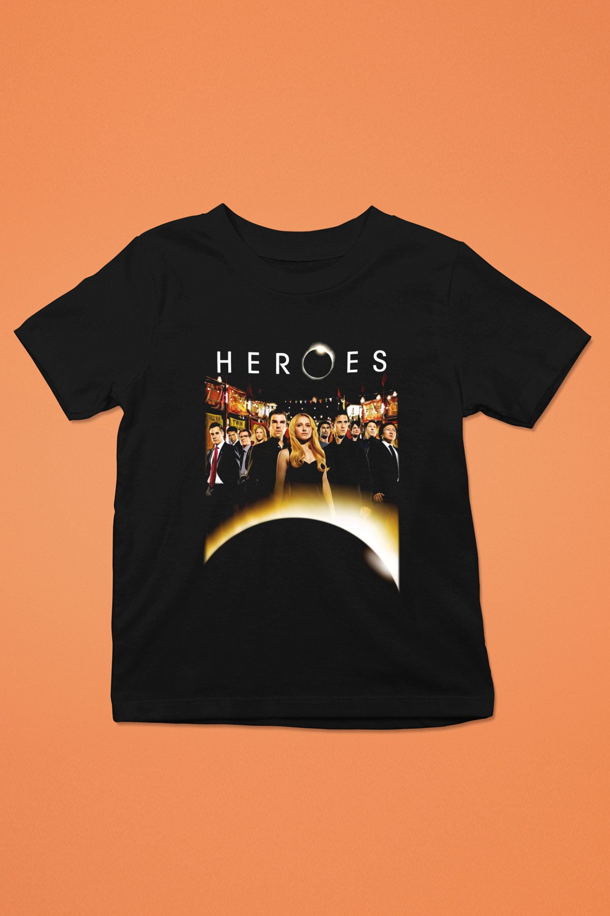 Heroes Baskılı Siyah Unisex Çocuk Tişört