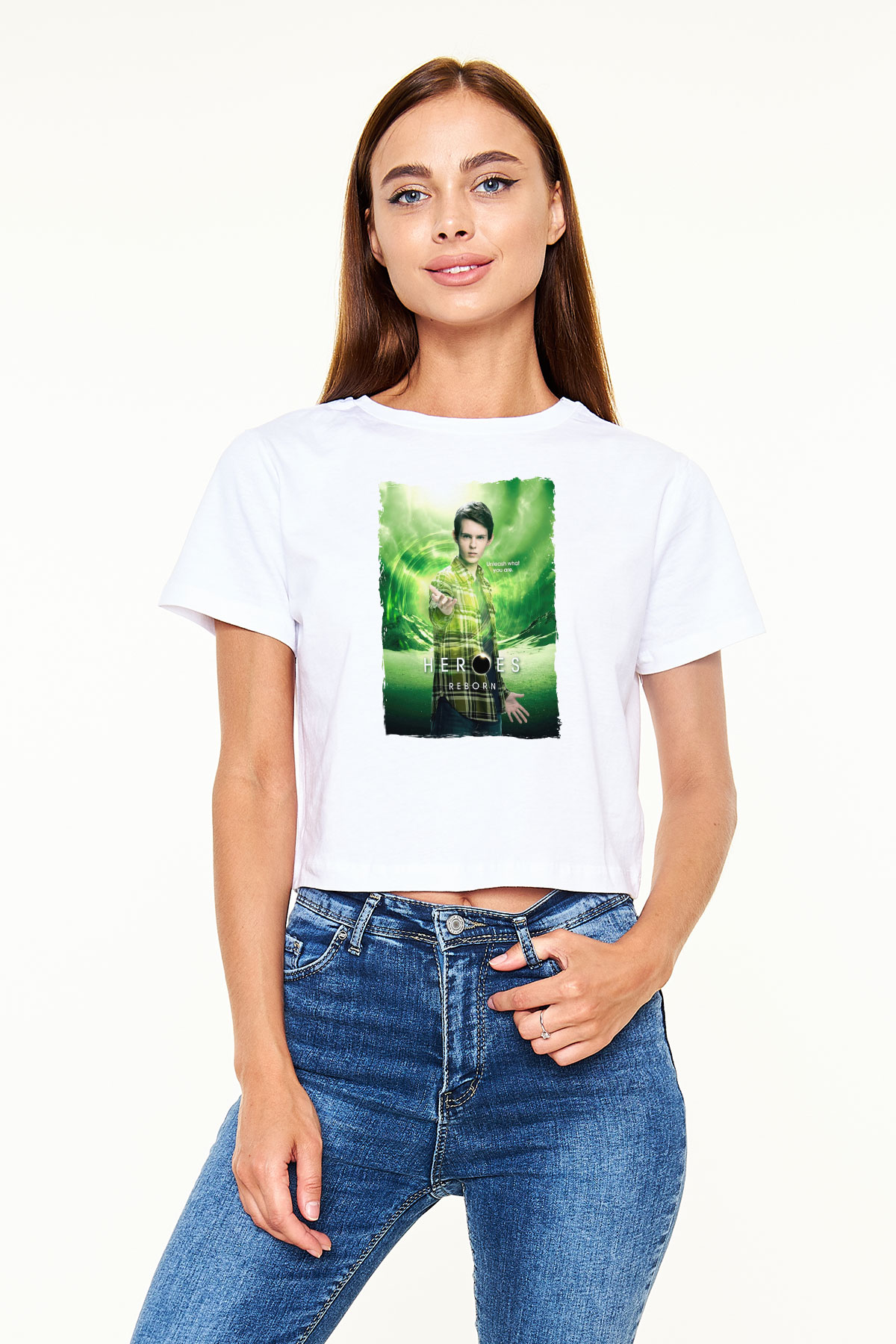 Heroes Beyaz  Crop Top Tişört