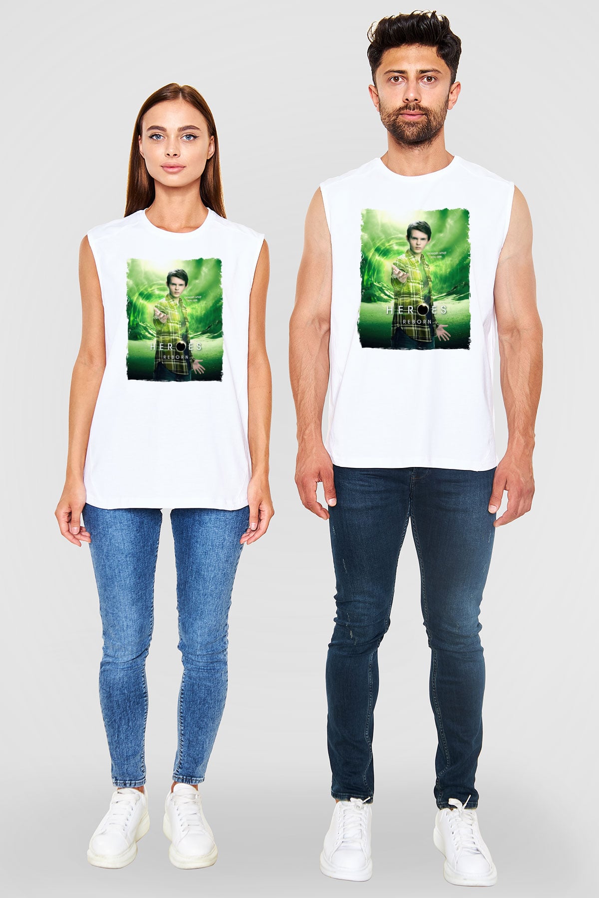 Heroes Beyaz Unisex Kolsuz Tişört