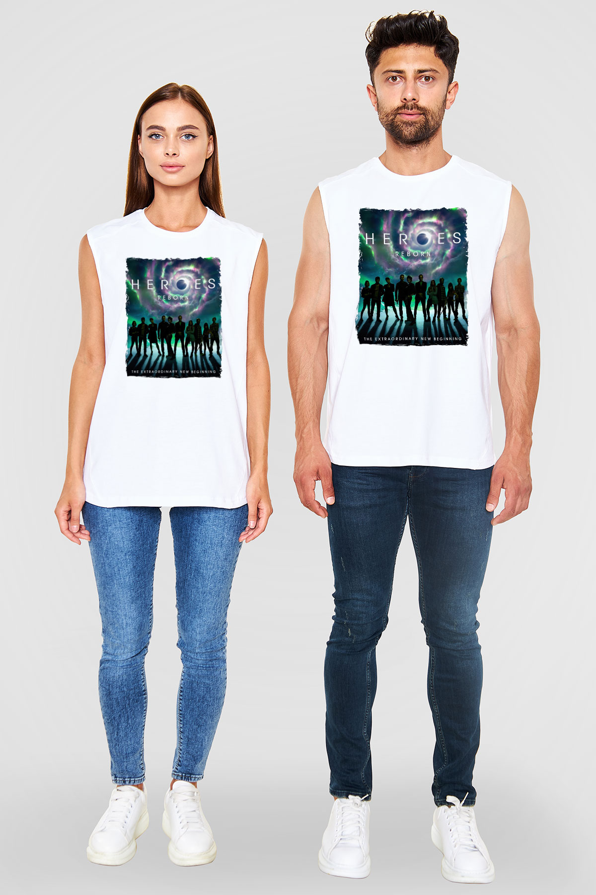 Heroes Beyaz Unisex Kolsuz Tişört